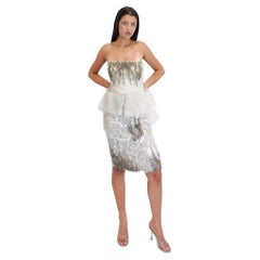 Alberta Ferretti S/S 2013 White Beaded Cocktail Peplum Dress