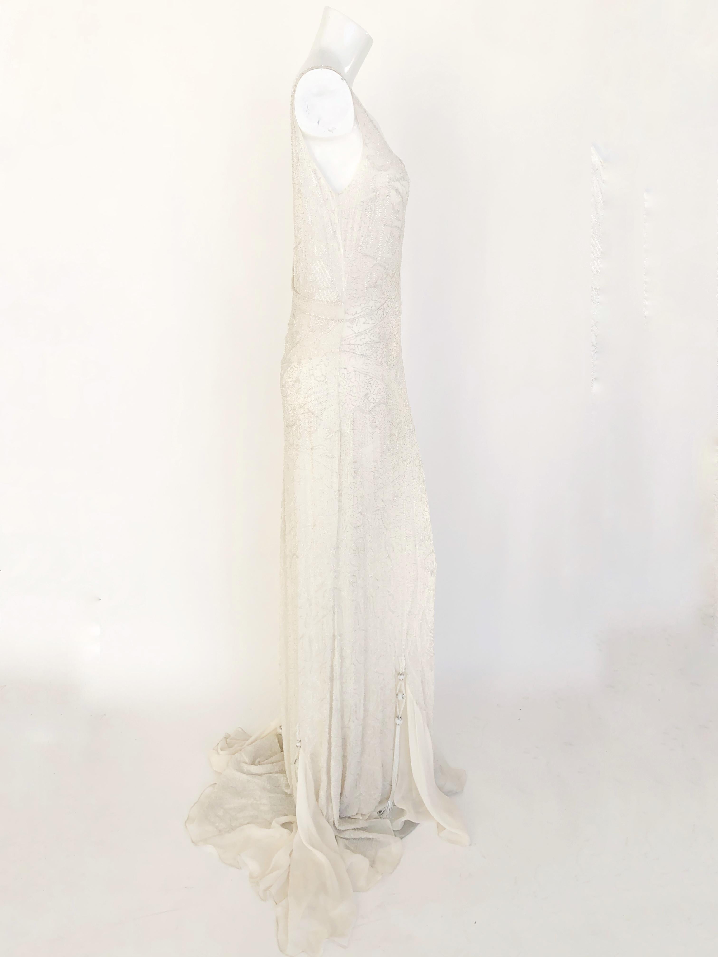 Beige Alberta Ferretti sheer beaded flapper gown