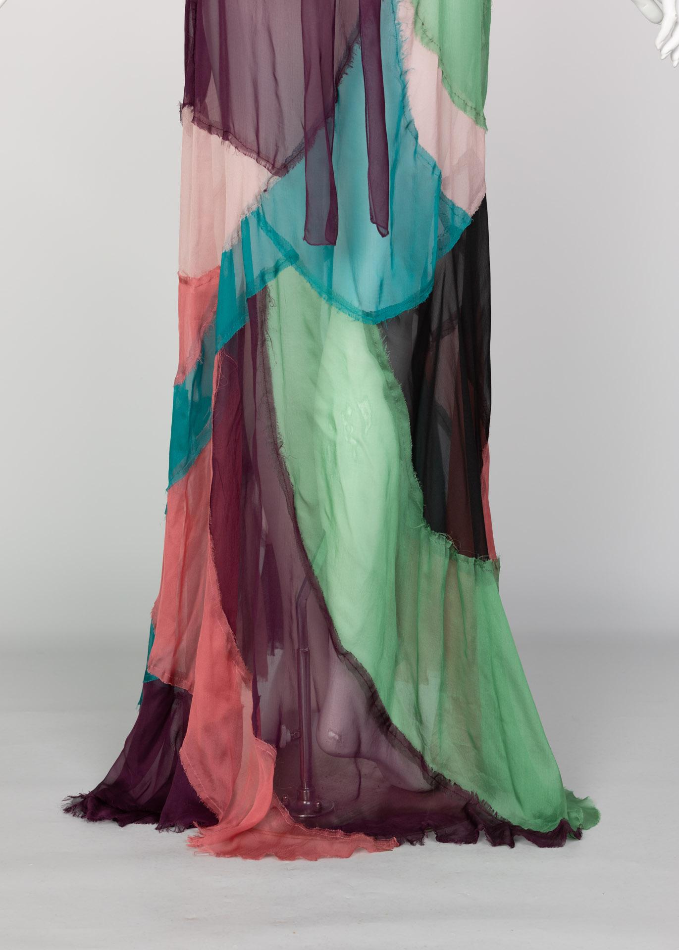 Alberta Ferretti Silk Chiffon Patchwork Open back Halter Gown, 2005 8
