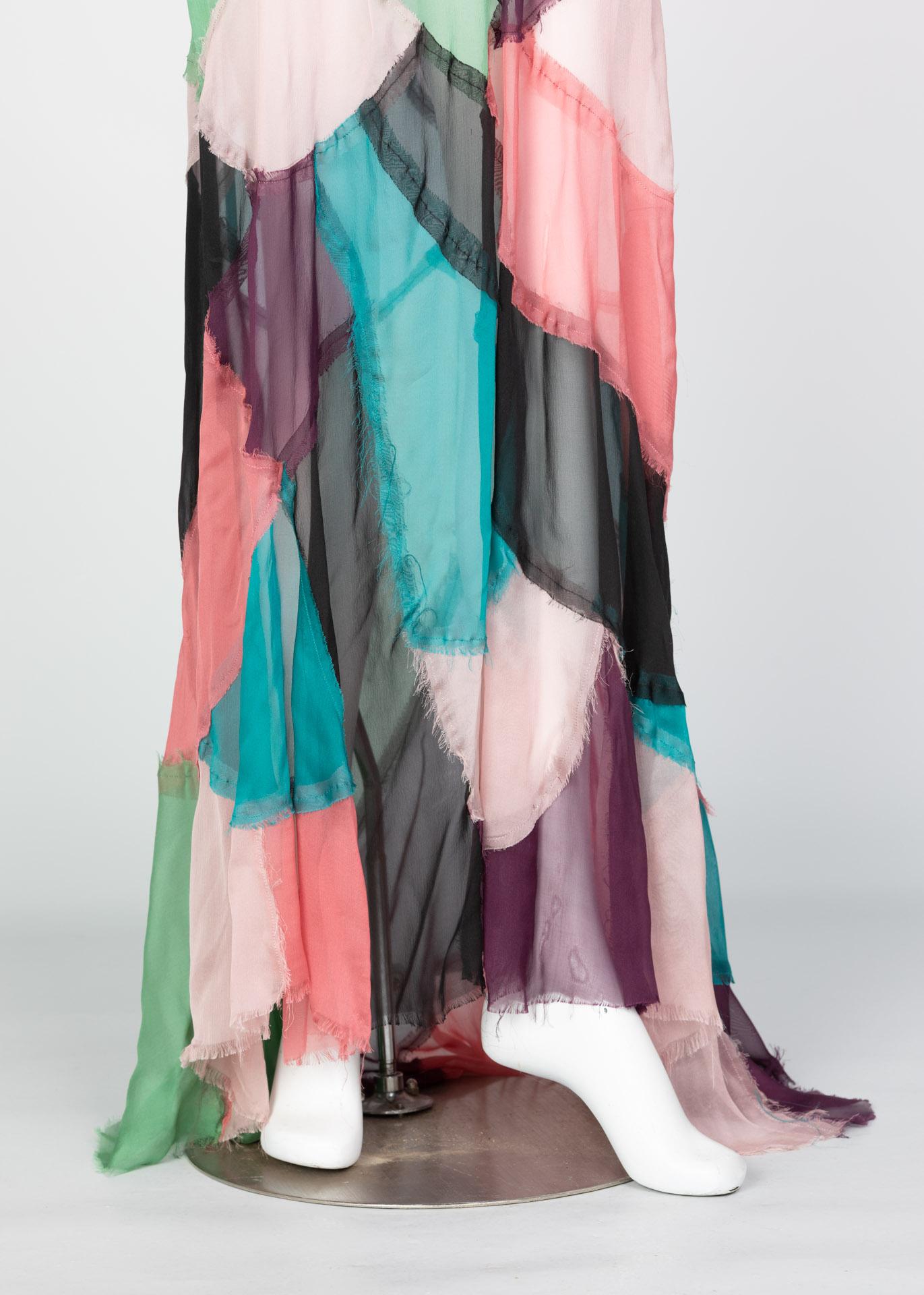 Alberta Ferretti Silk Chiffon Patchwork Open back Halter Gown, 2005 For Sale 5