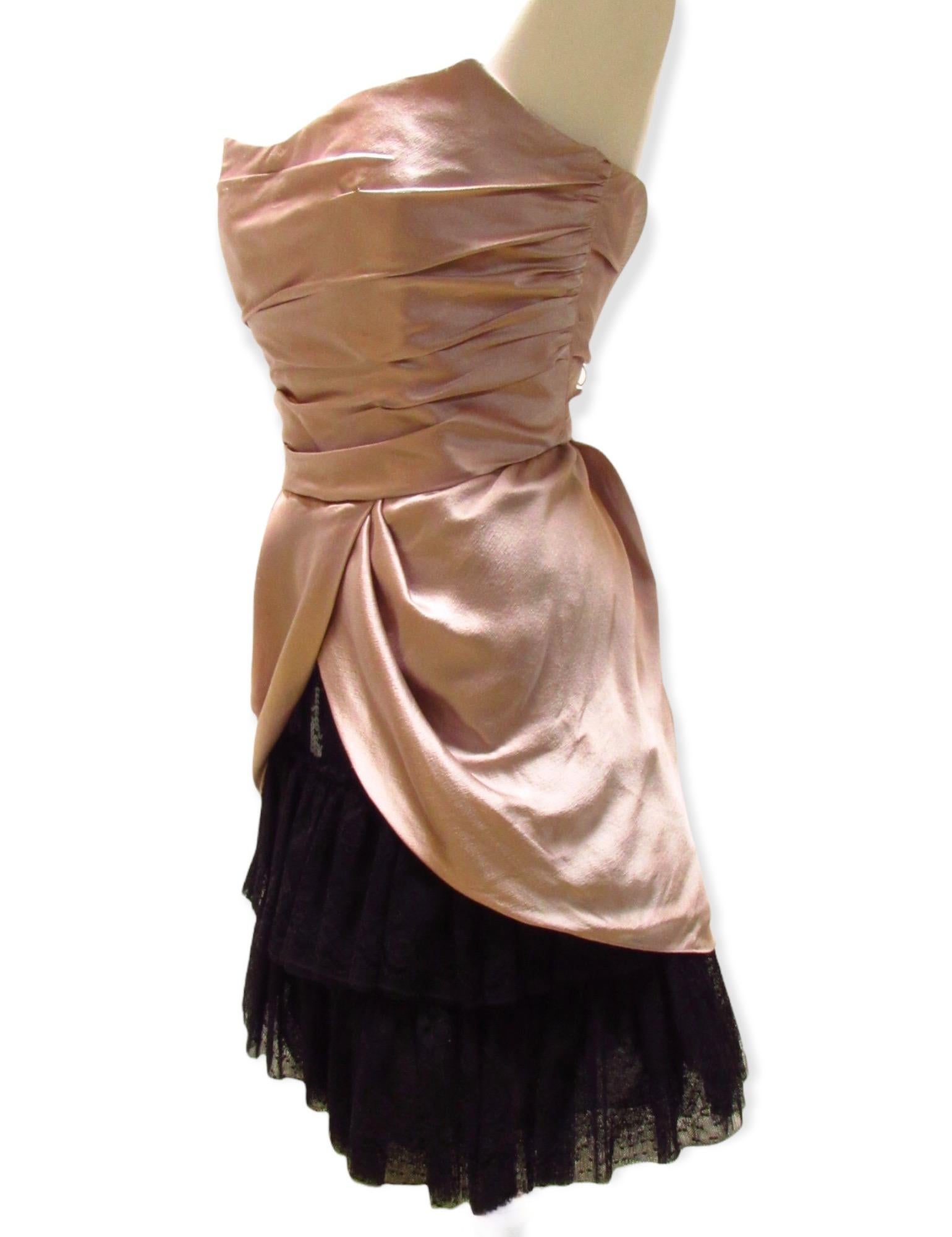 Black Alberta Ferretti Silk Strapless Dress For Sale
