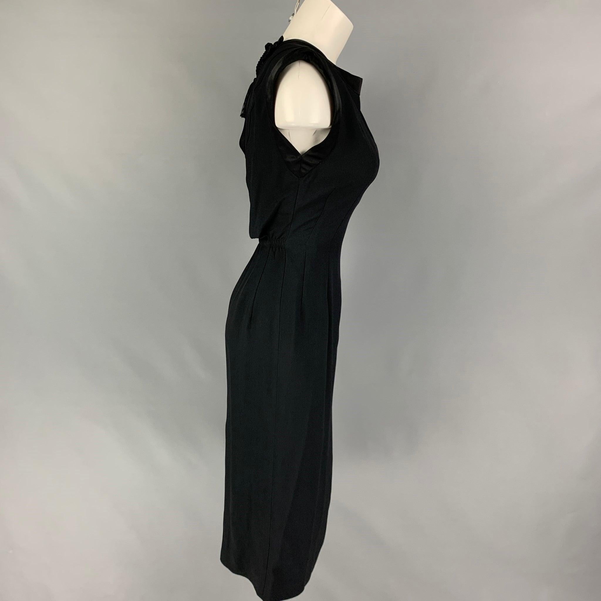 ALBERTA FERRETTI cocktail dress comes in a black acetate / viscose featuring an a-line style, sleeveless, back tassel details, and a side zipper closure.
New with tags. 

Marked:  I 38 / F 34 / D 34 / GB 6 / US 2 

Measurements: 
 
Shoulder: 16
