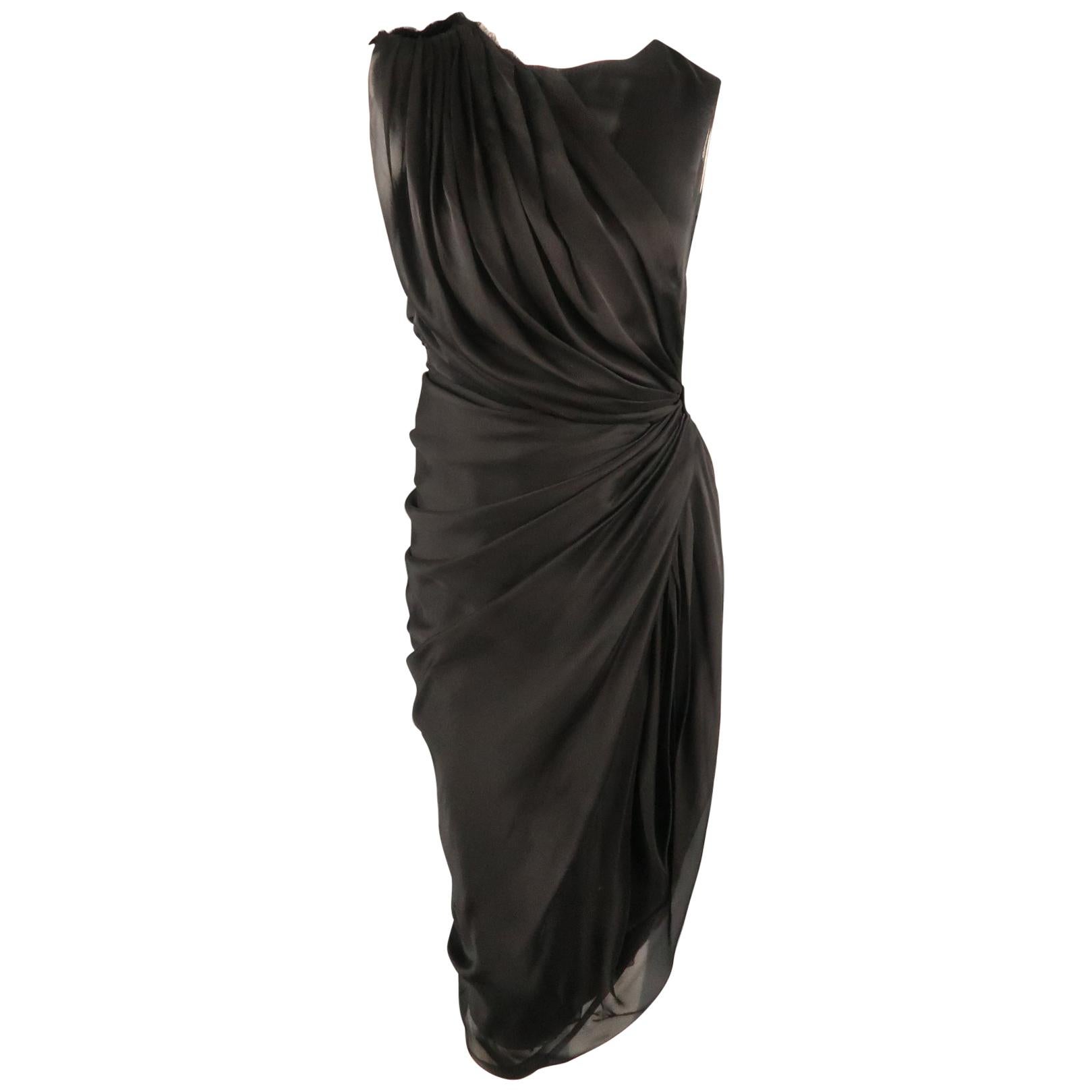 ALBERTA FERRETTI Size 4 Black Silk Draped Overlay Shift Cocktail Dress