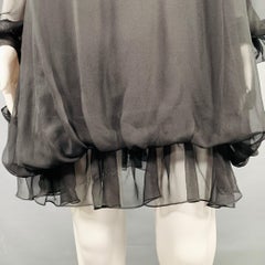 ALBERTA FERRETTI Size 4 Black Silk Ruffled Bishop Sleeve Mini Dress
