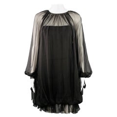 ALBERTA FERRETTI Taille 4 - Mini robe noire en soie à manches évasées