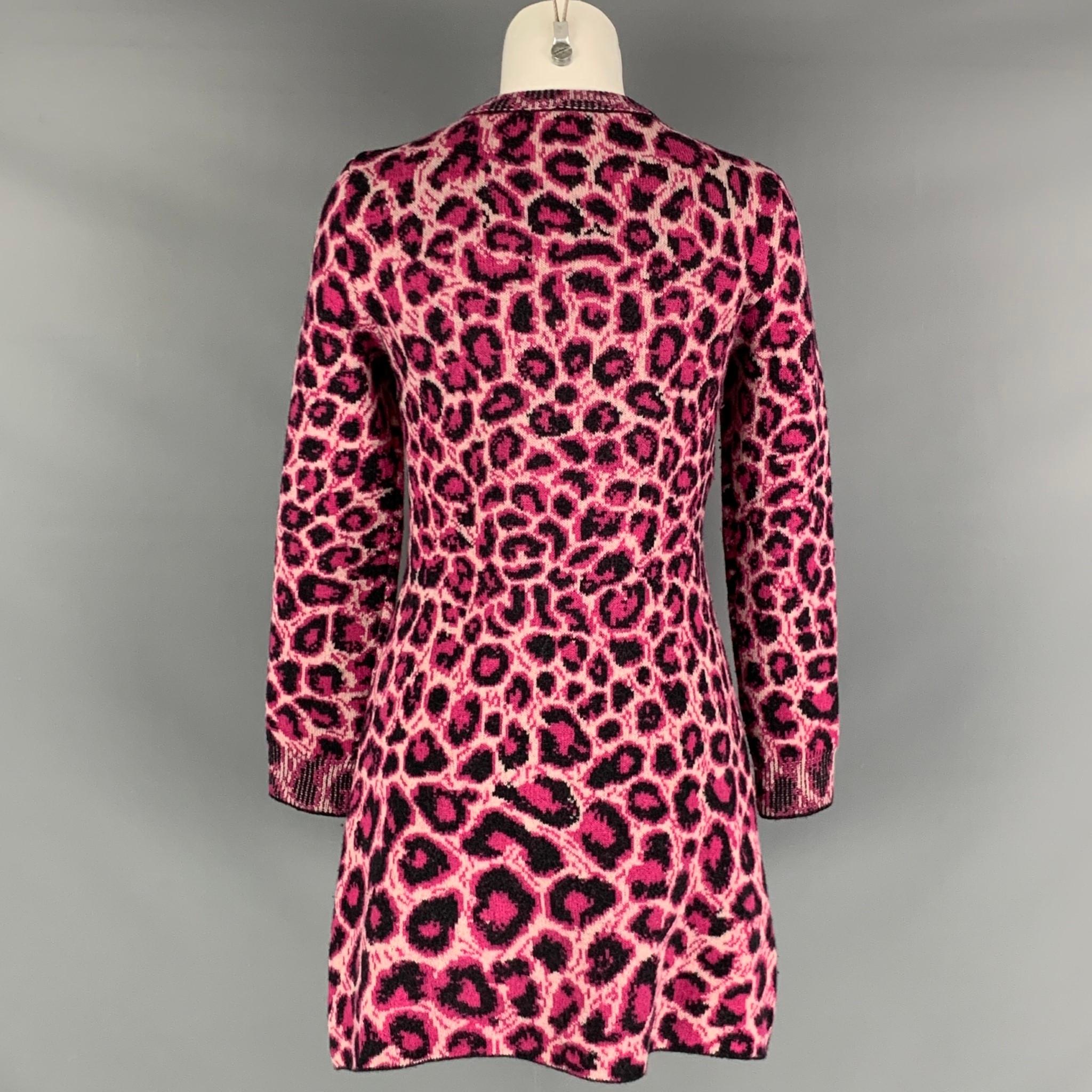 ALBERTA FERRETTI Taglia 4 Rosa Nero Lana Vergine Stampa Animalier Vestito a Manica Lunga In condizioni buone a San Francisco, CA