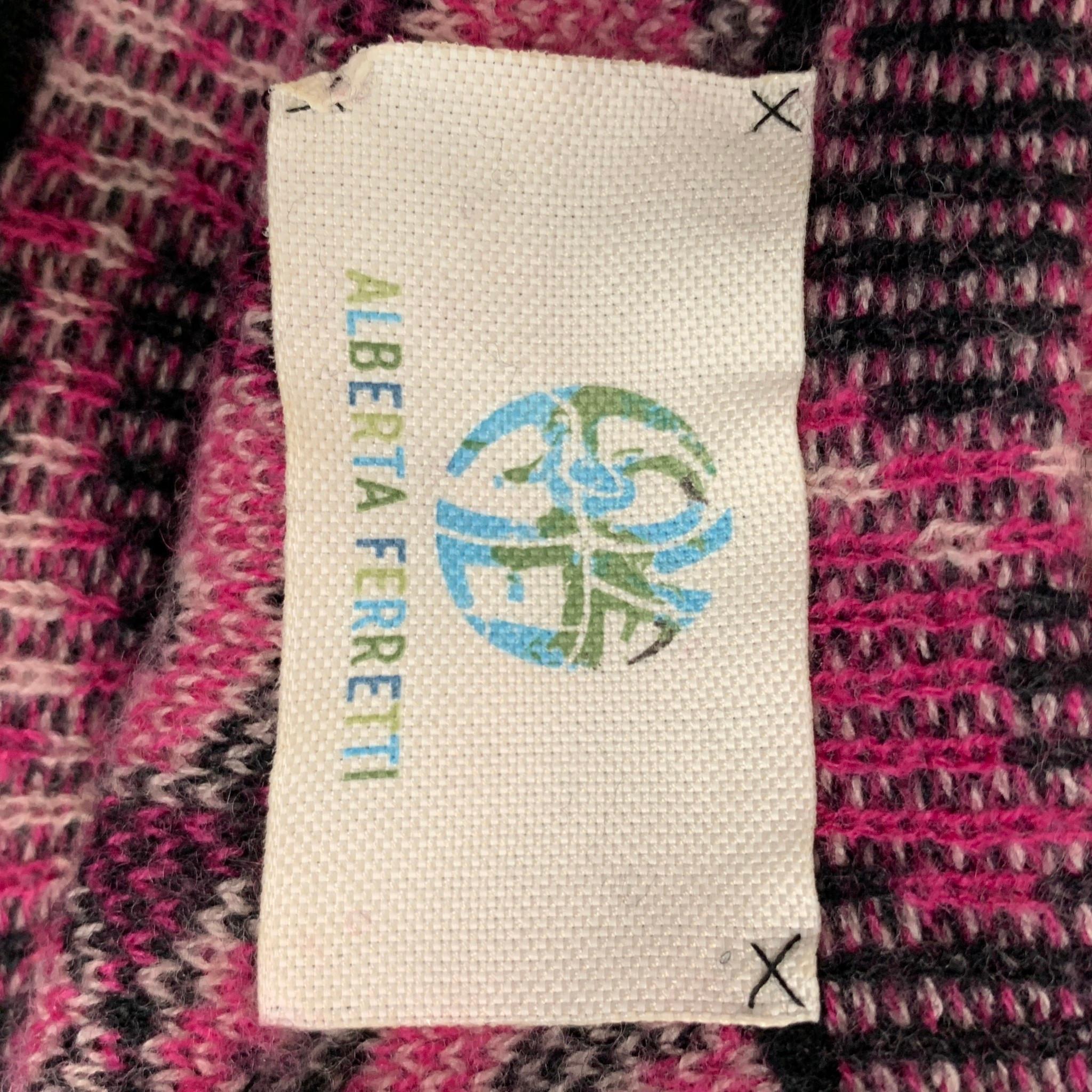 Donna ALBERTA FERRETTI Taglia 4 Rosa Nero Lana Vergine Stampa Animalier Vestito a Manica Lunga