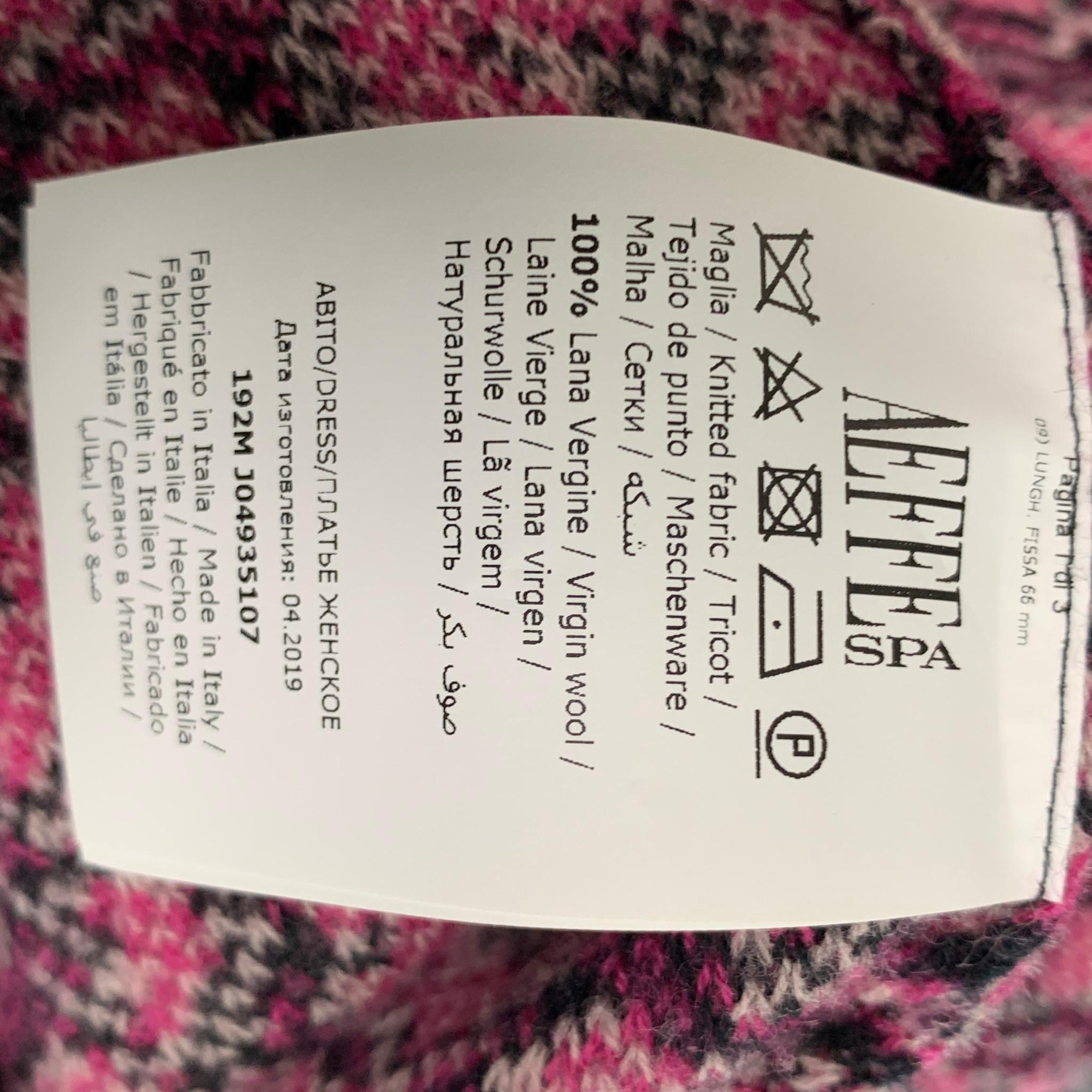 ALBERTA FERRETTI Taglia 4 Rosa Nero Lana Vergine Stampa Animalier Vestito a Manica Lunga 1
