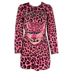 ALBERTA FERRETTI langärmeliges Kleid aus rosa und schwarzer Schurwolle mit Tiermuster, Größe 4