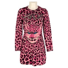 ALBERTA FERRETTI Taglia 4 Rosa Nero Lana Vergine Stampa Animalier Vestito a Manica Lunga