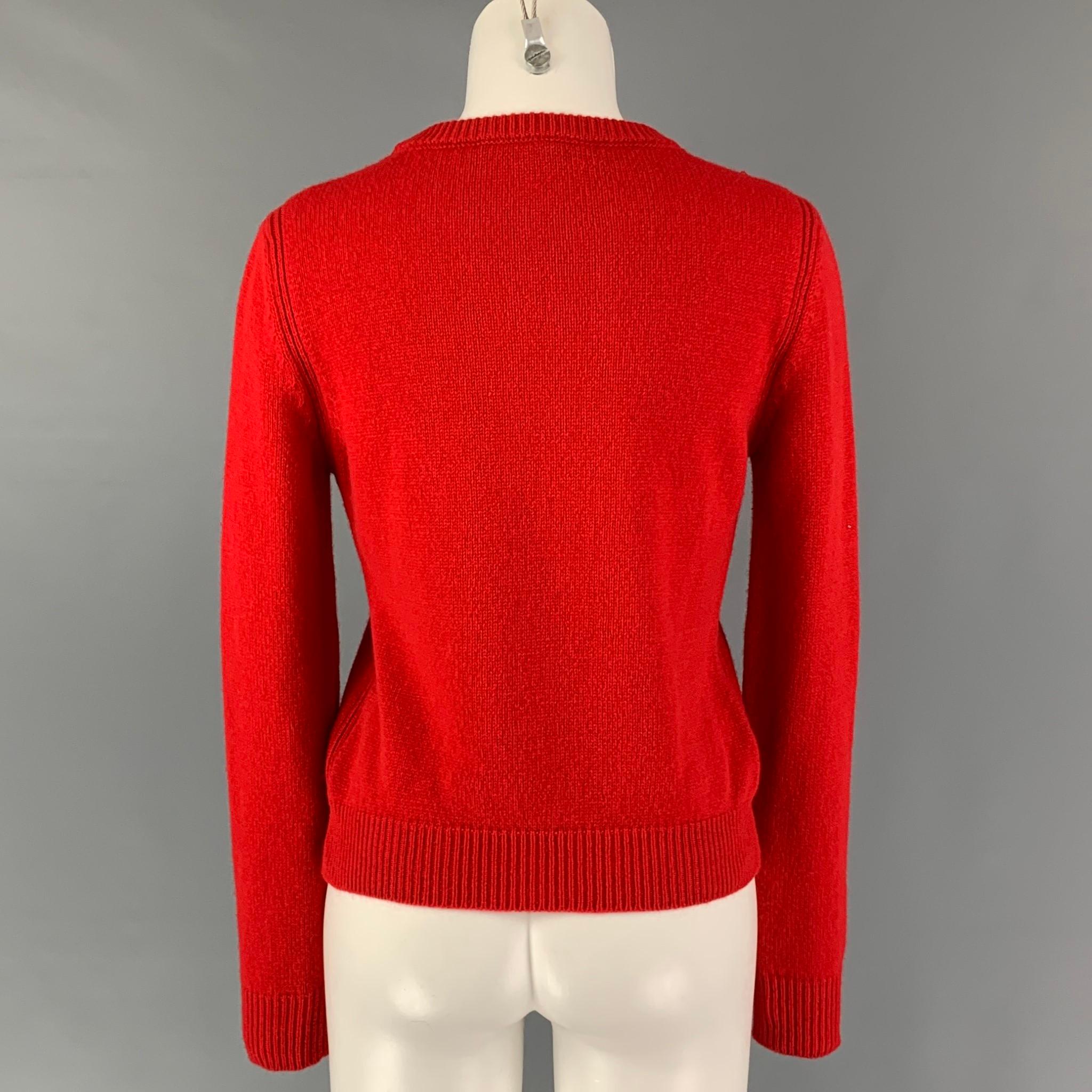 ALBERTA FERRETTI Size 4 Red White Virgin Wool Cashmere Sweater In Good Condition In San Francisco, CA
