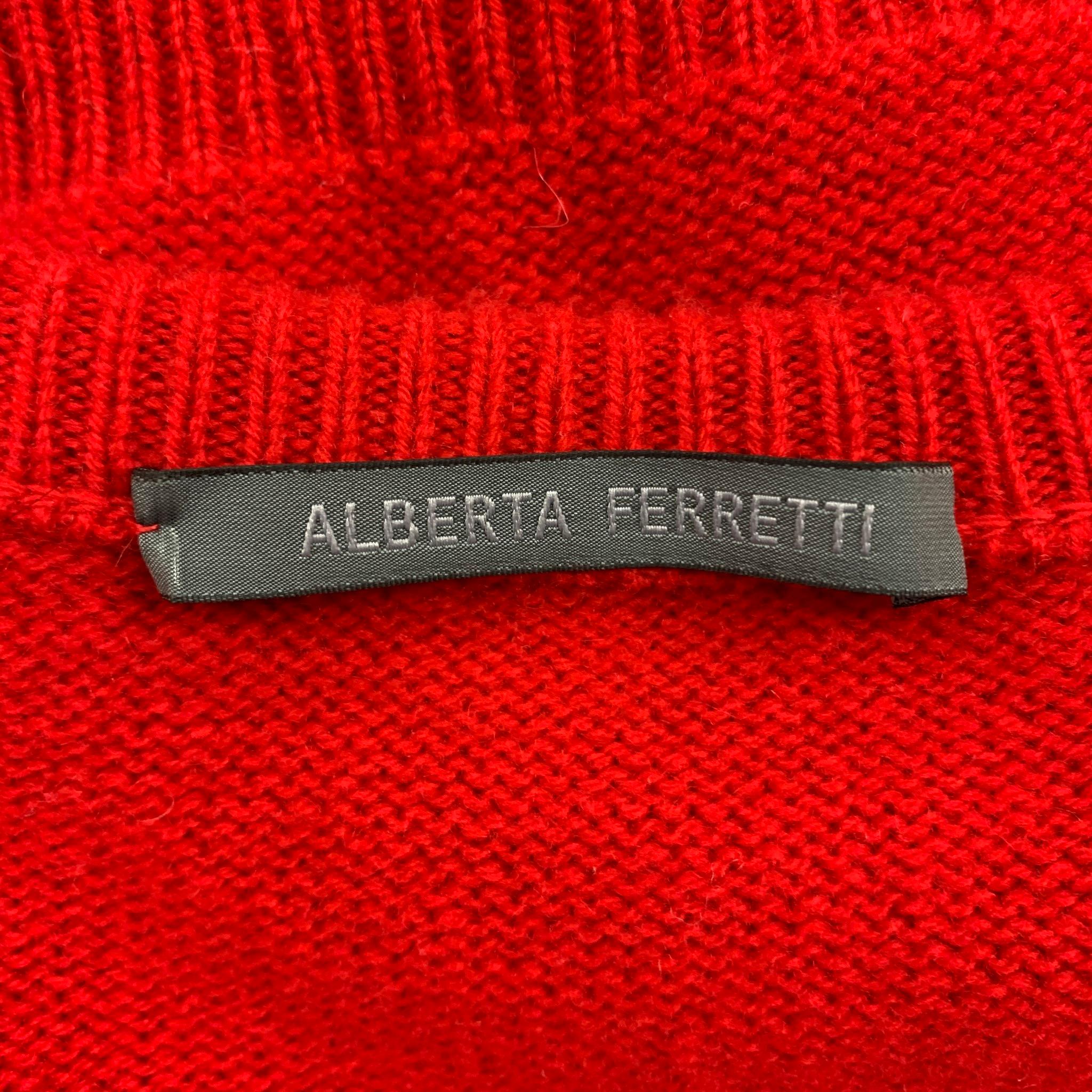 ALBERTA FERRETTI Size 4 Red White Virgin Wool Cashmere Sweater 2