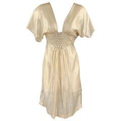 ALBERTA FERRETTI Size 6 Metallic Champagn Silk Beaded Tunic Dress