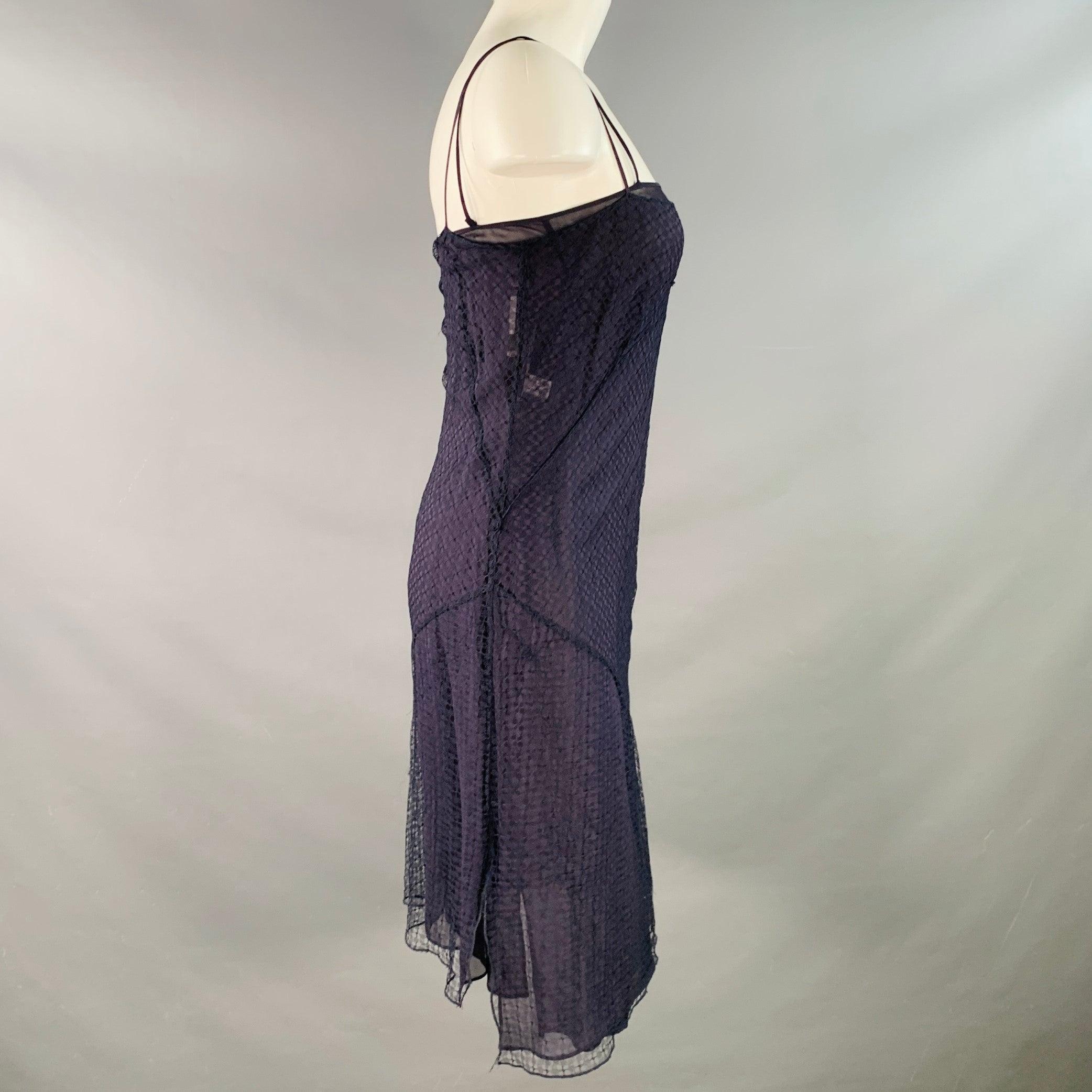 Noir ALBERTA FERRETTI Taille 8 Robe à bretelles spaghetti en soie marine en vente