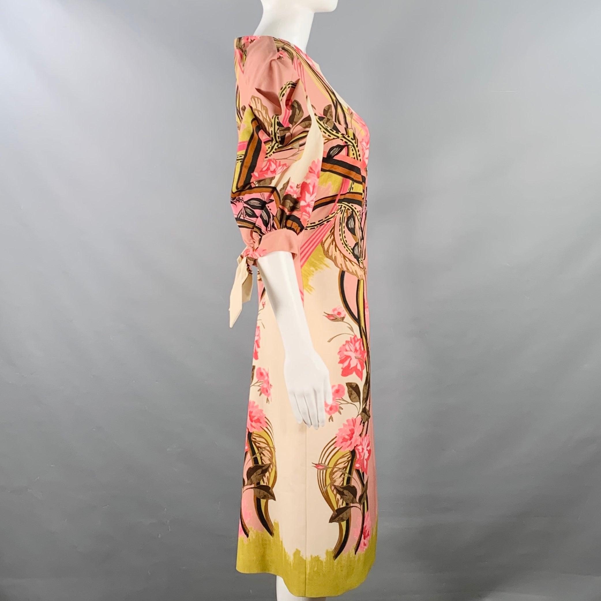 ALBERTA FERRETTI Größe 8 Rosa Mehrfarben-Polyester-Mischung Puffärmel-Blumenkleid (Orange) im Angebot
