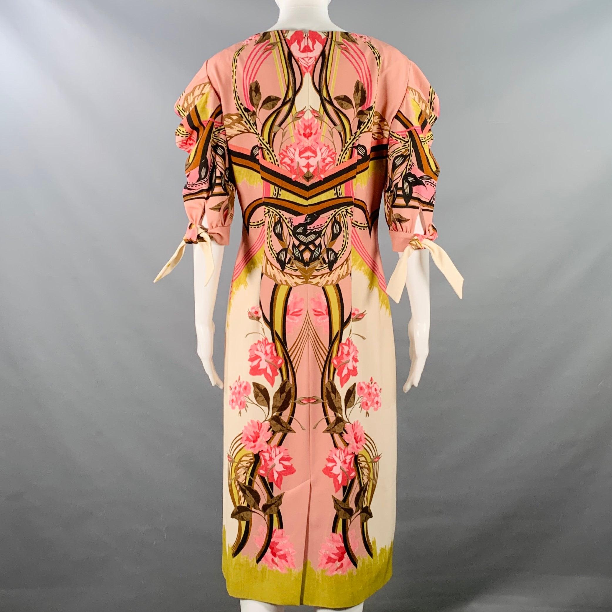 ALBERTA FERRETTI Größe 8 Rosa Mehrfarben-Polyester-Mischung Puffärmel-Blumenkleid im Zustand „Gut“ im Angebot in San Francisco, CA