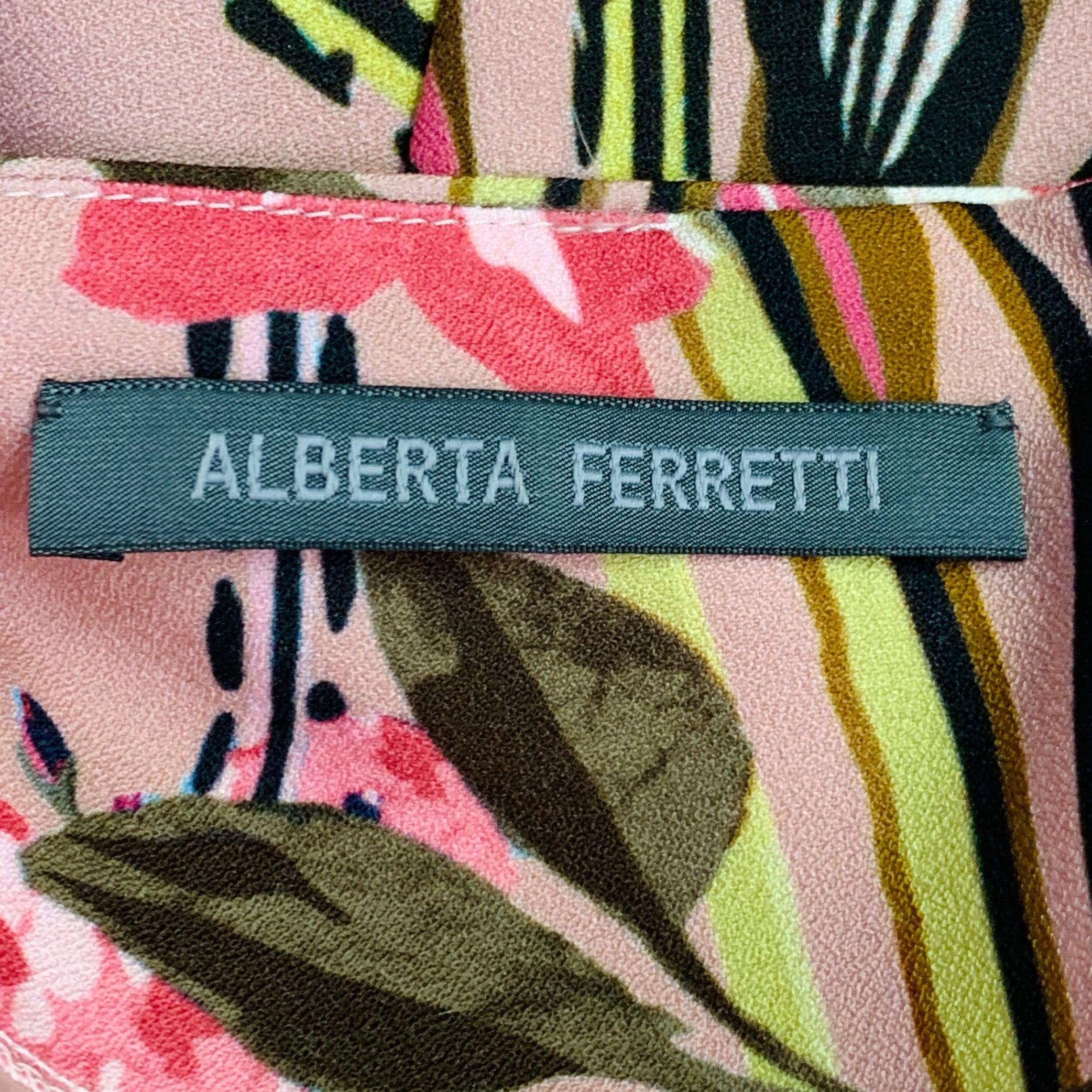 ALBERTA FERRETTI Größe 8 Rosa Mehrfarben-Polyester-Mischung Puffärmel-Blumenkleid im Angebot 2