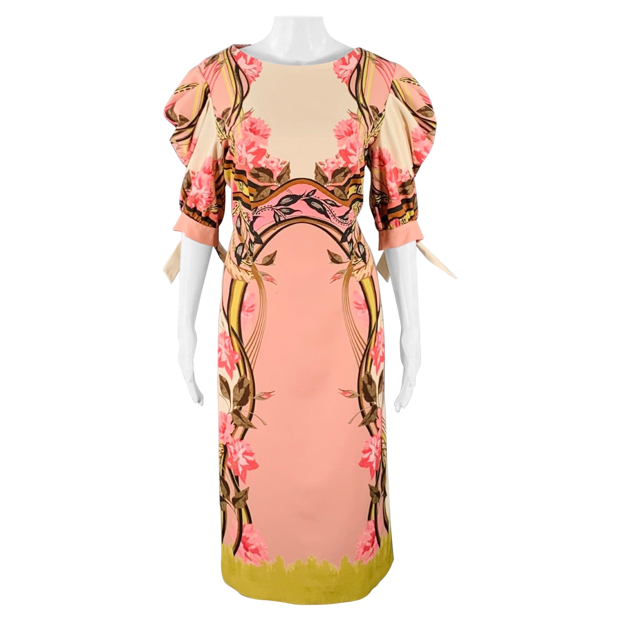 ALBERTA FERRETTI Größe 8 Rosa Mehrfarben-Polyester-Mischung Puffärmel-Blumenkleid im Angebot