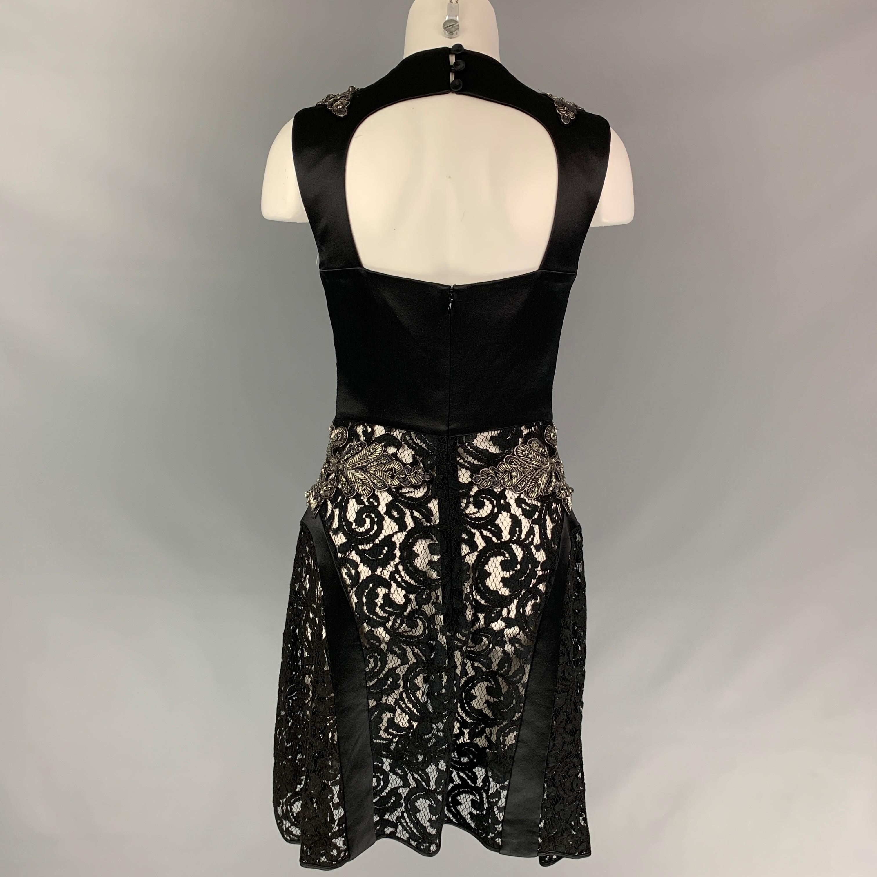 ALBERTA FERRETTI Size M Black Lace Beaded Sleeveless Dress In Good Condition In San Francisco, CA
