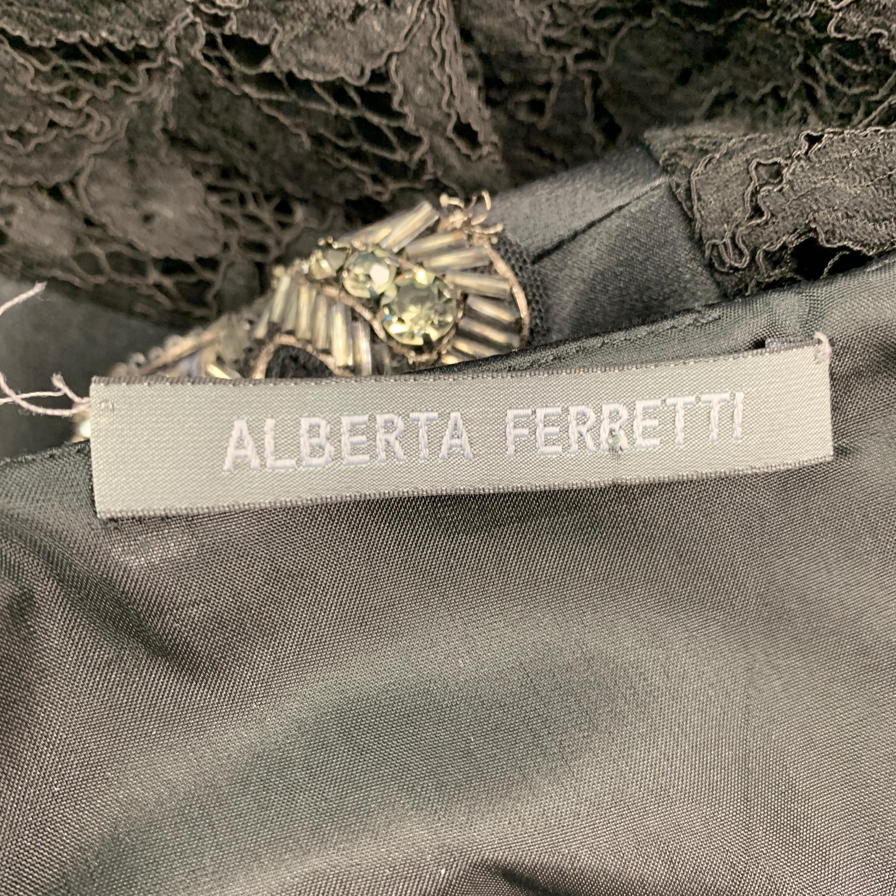 Women's ALBERTA FERRETTI Size M Black Lace Beaded Sleeveless Dress