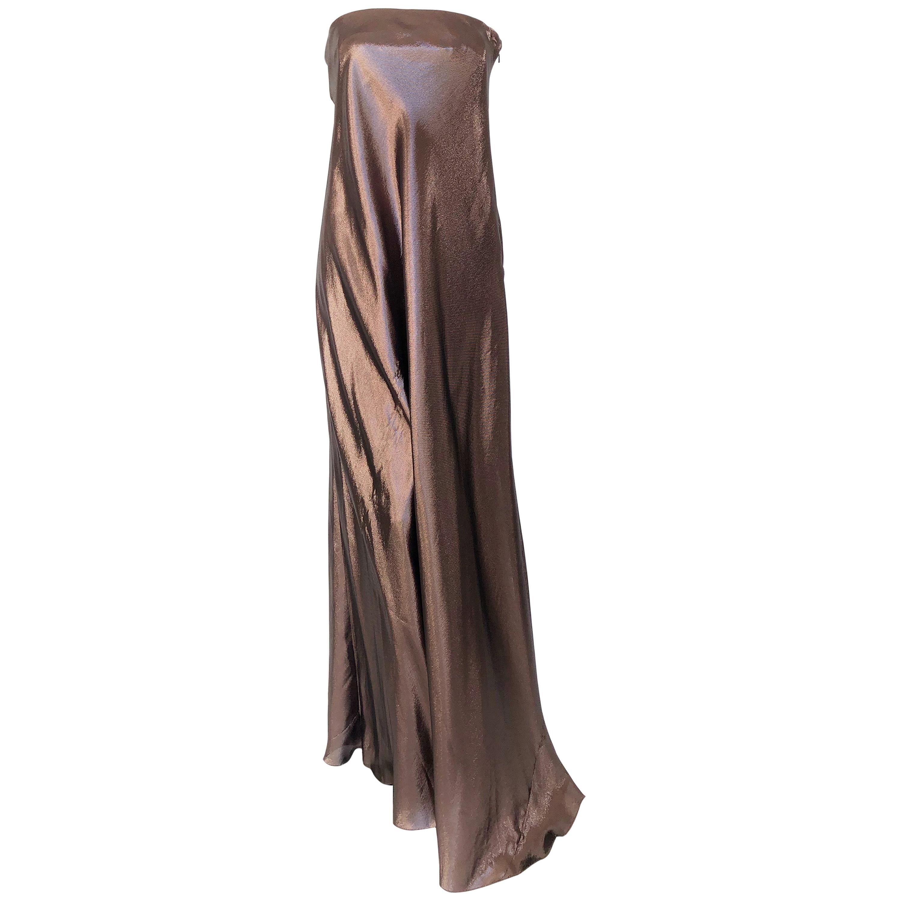 Alberta Ferretti strapless metallic gown For Sale