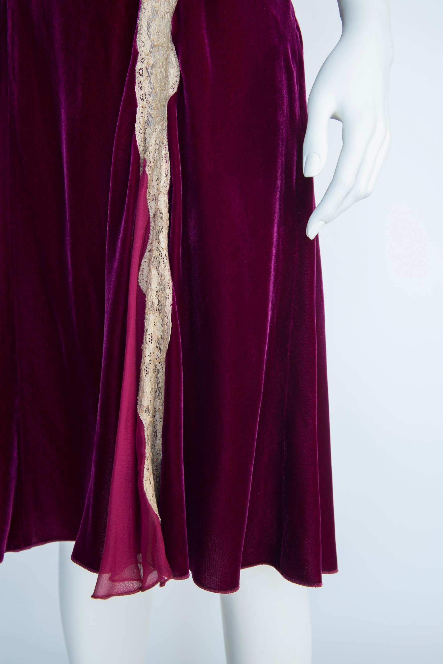 Alberta Ferretti Velvet & Silk Lace Trimmed Slip Dress 6