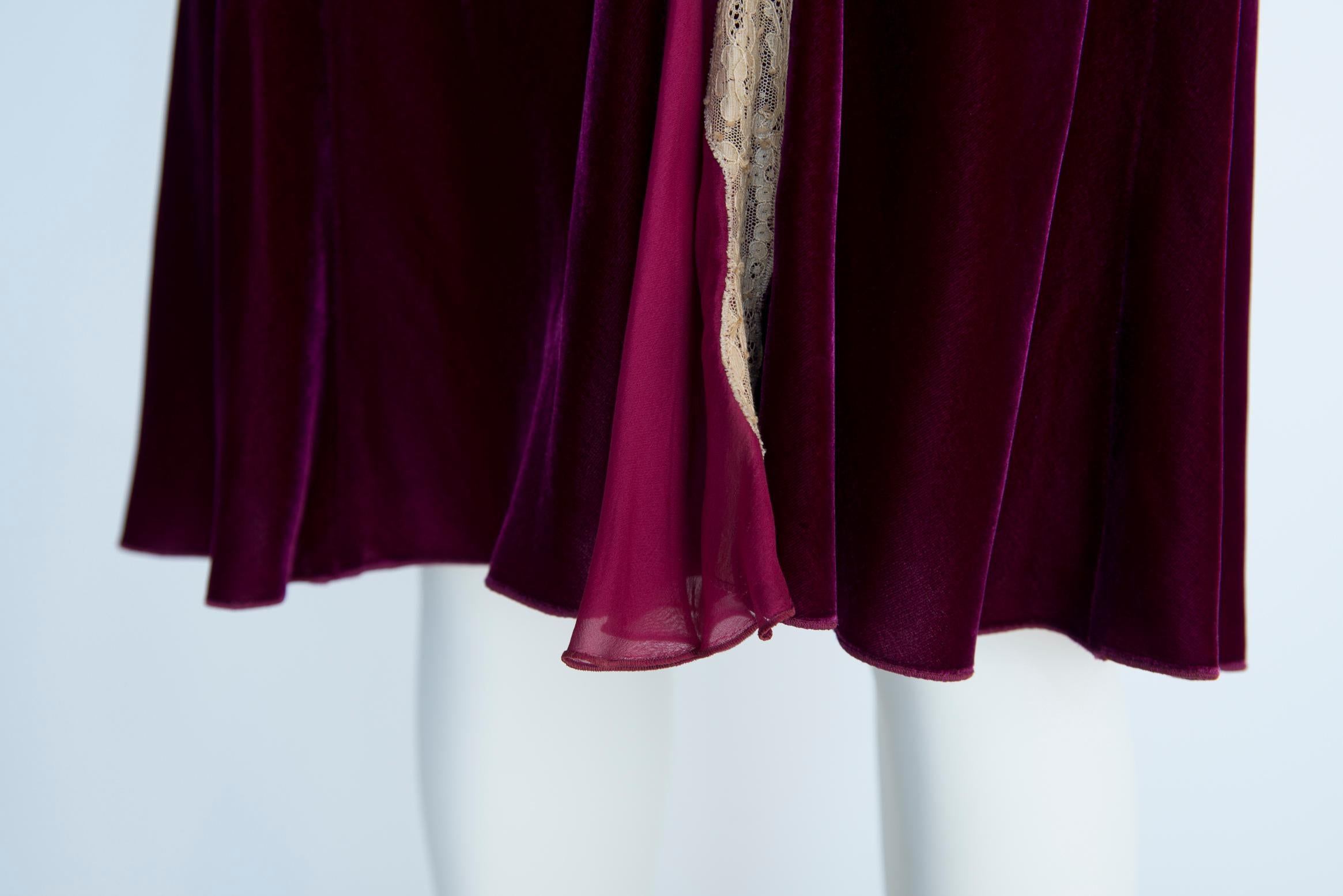 Alberta Ferretti Velvet & Silk Lace Trimmed Slip Dress 7