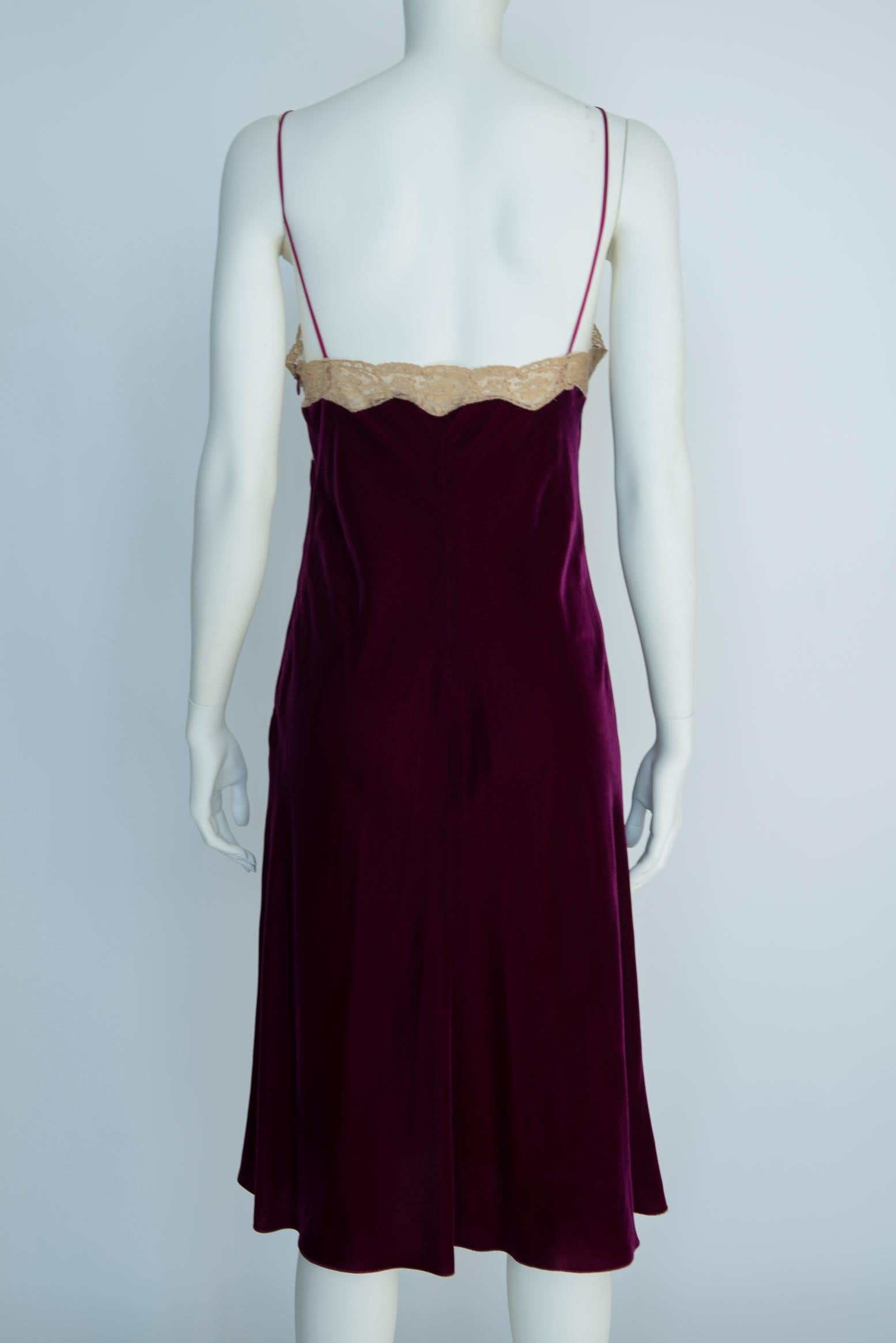 Alberta Ferretti Velvet & Silk Lace Trimmed Slip Dress 9