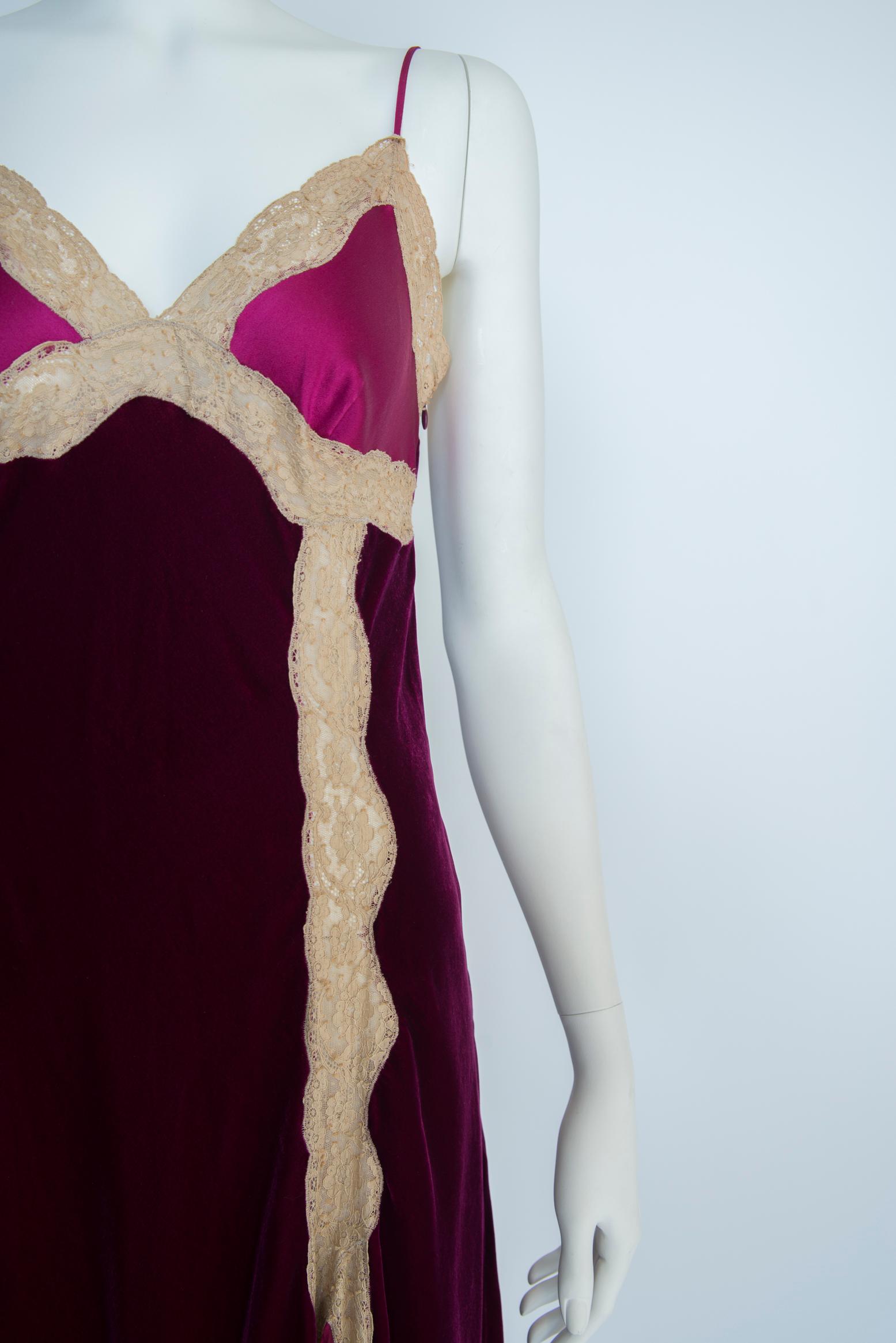 velvet slip dress with lace