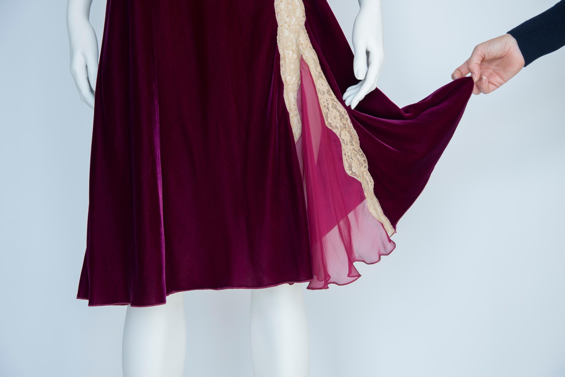 Alberta Ferretti Velvet & Silk Lace Trimmed Slip Dress 1
