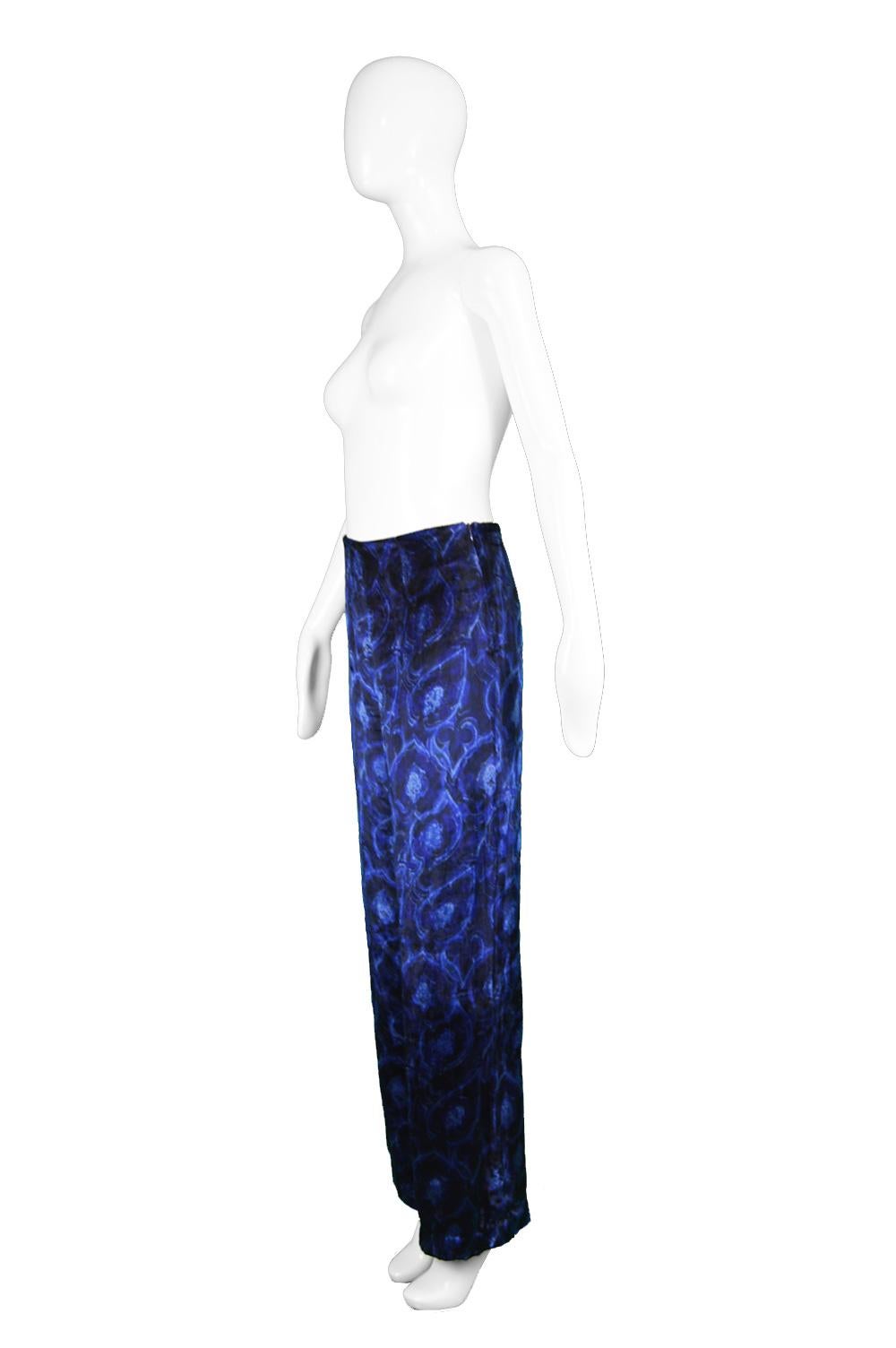 Alberta Ferretti Vintage Blue Velvet Wide Leg Evening Pants, 1990s  In Excellent Condition In Doncaster, South Yorkshire