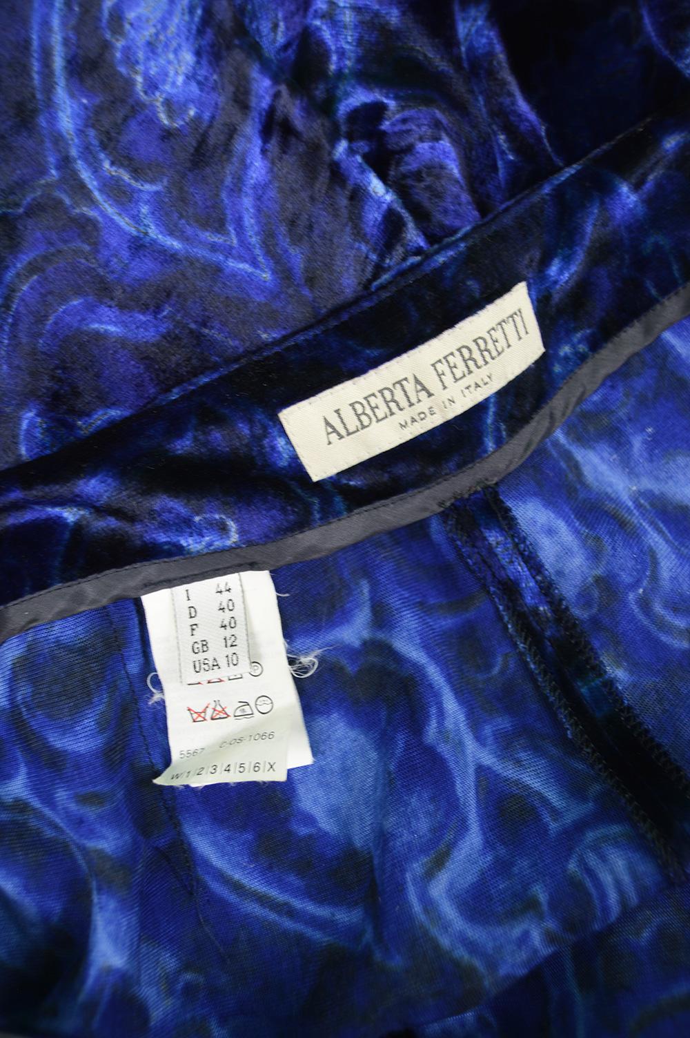 Alberta Ferretti Vintage Blue Velvet Wide Leg Evening Pants, 1990s  2