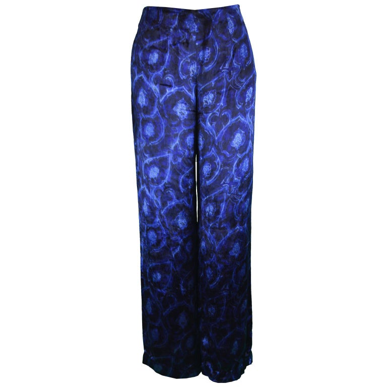 Alberta Ferretti Vintage Blue Velvet Wide Leg Evening Pants 1990s Alberta Ferretti Vintage Blue Velvet Wide Leg Evening Pants 1990s For