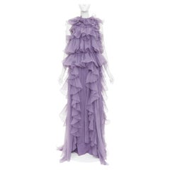 ALBERTA FERRETTI Vintage sheer silk tiered ruffle evening gown dress IT40 S