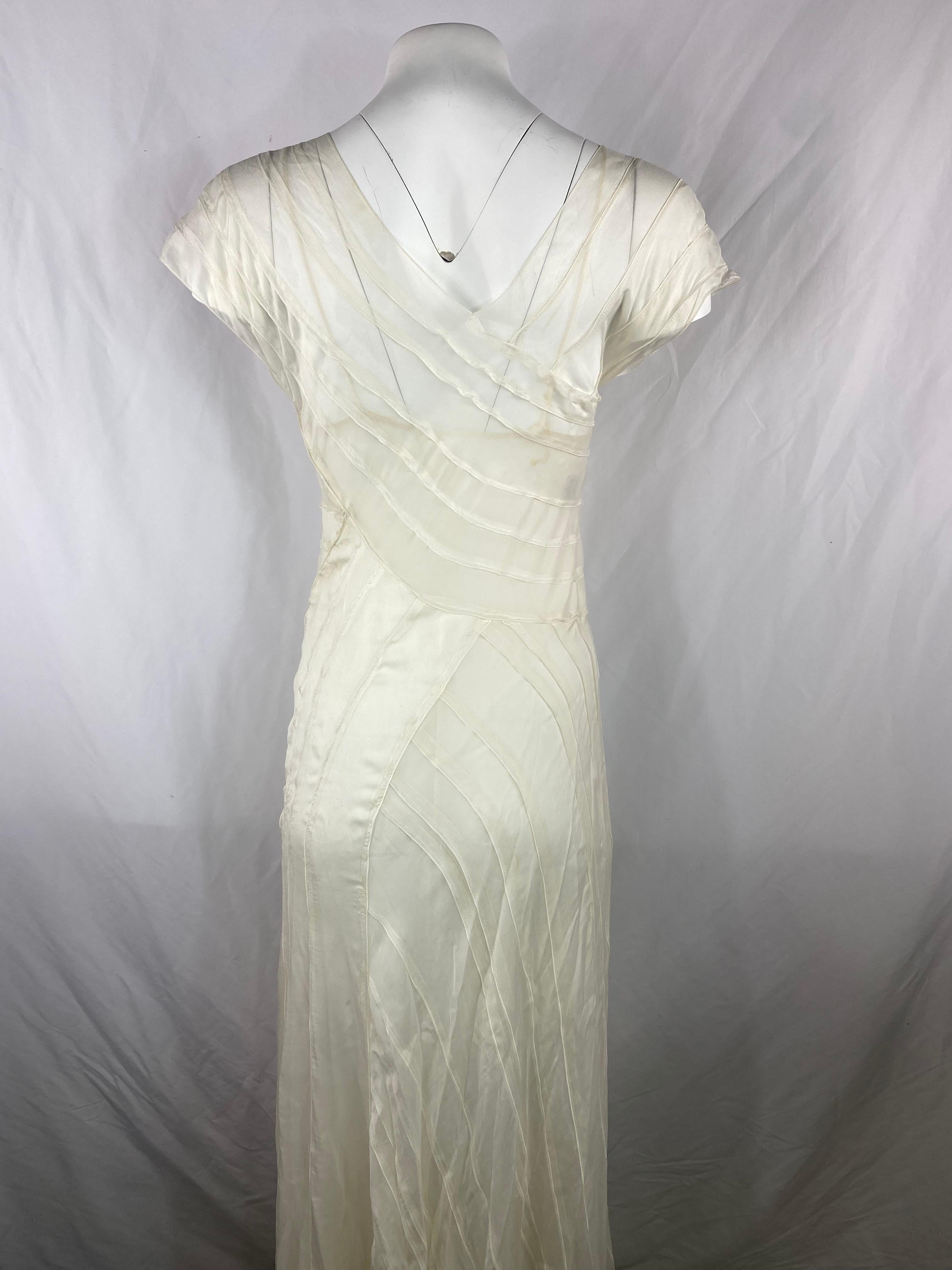 Gray Alberta Ferretti White Sil Maxi Dress, Size US4