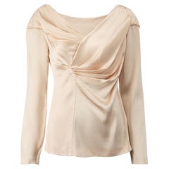 Alberta Ferretti Women's Pink Silk Crossover Detail Long Sleeve Top