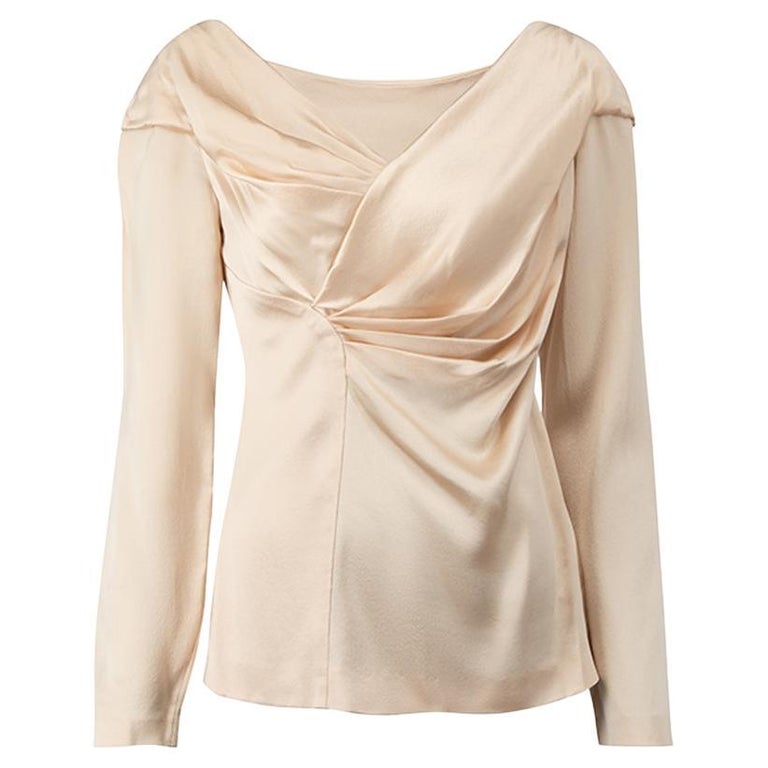 Alberta Ferretti Women's Pink Silk Crossover Detail Long Sleeve Top For ...
