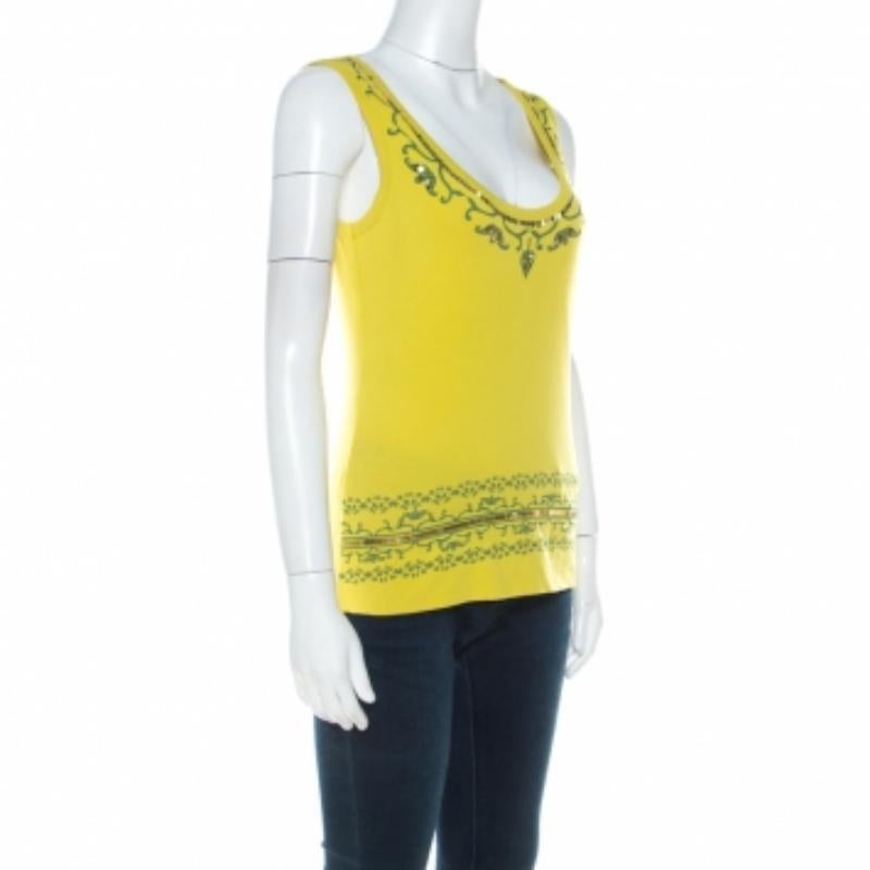 Alberta Ferretti haut jaune imprimé cachemire en coton à sequins, taille L en vente 1