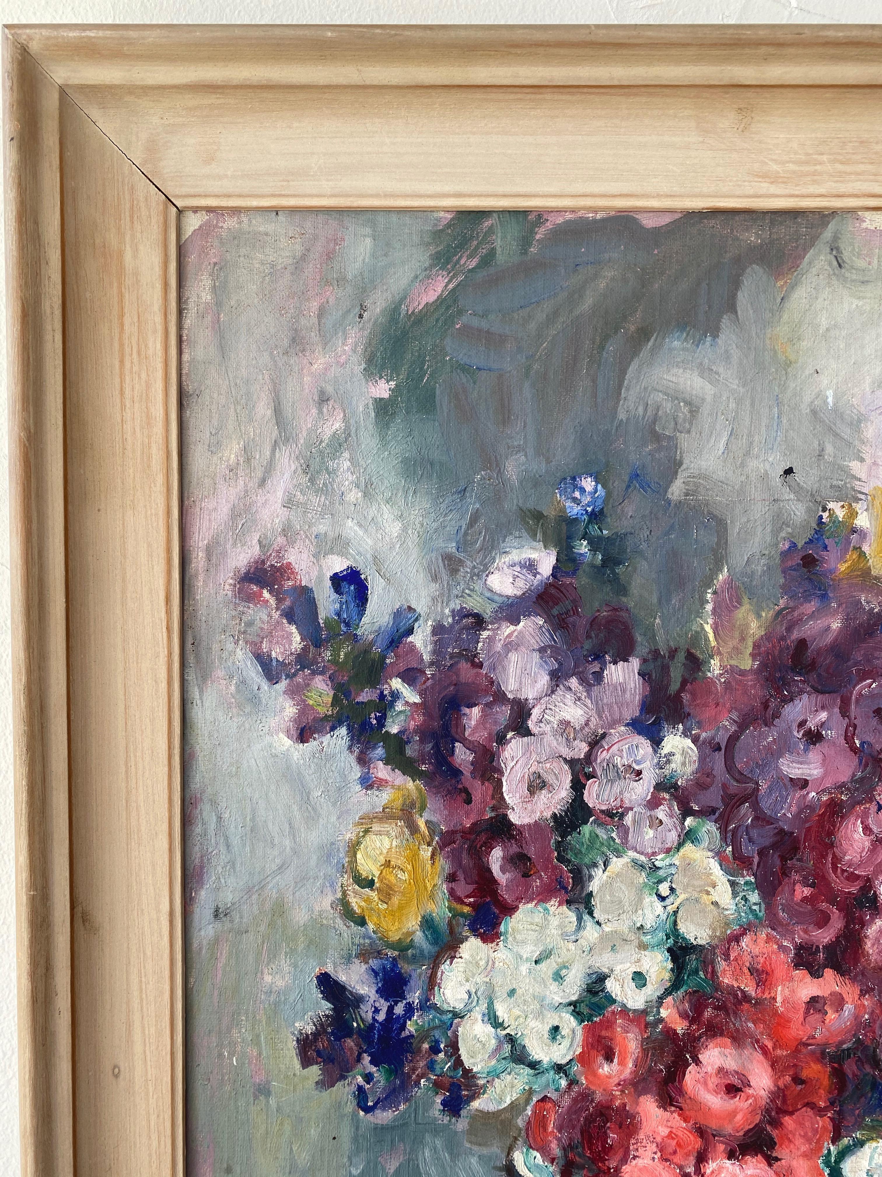 Canvas Alberta Kinsey “Still Life with Flowers” Impressionist Oil Painting, 1920s For Sale