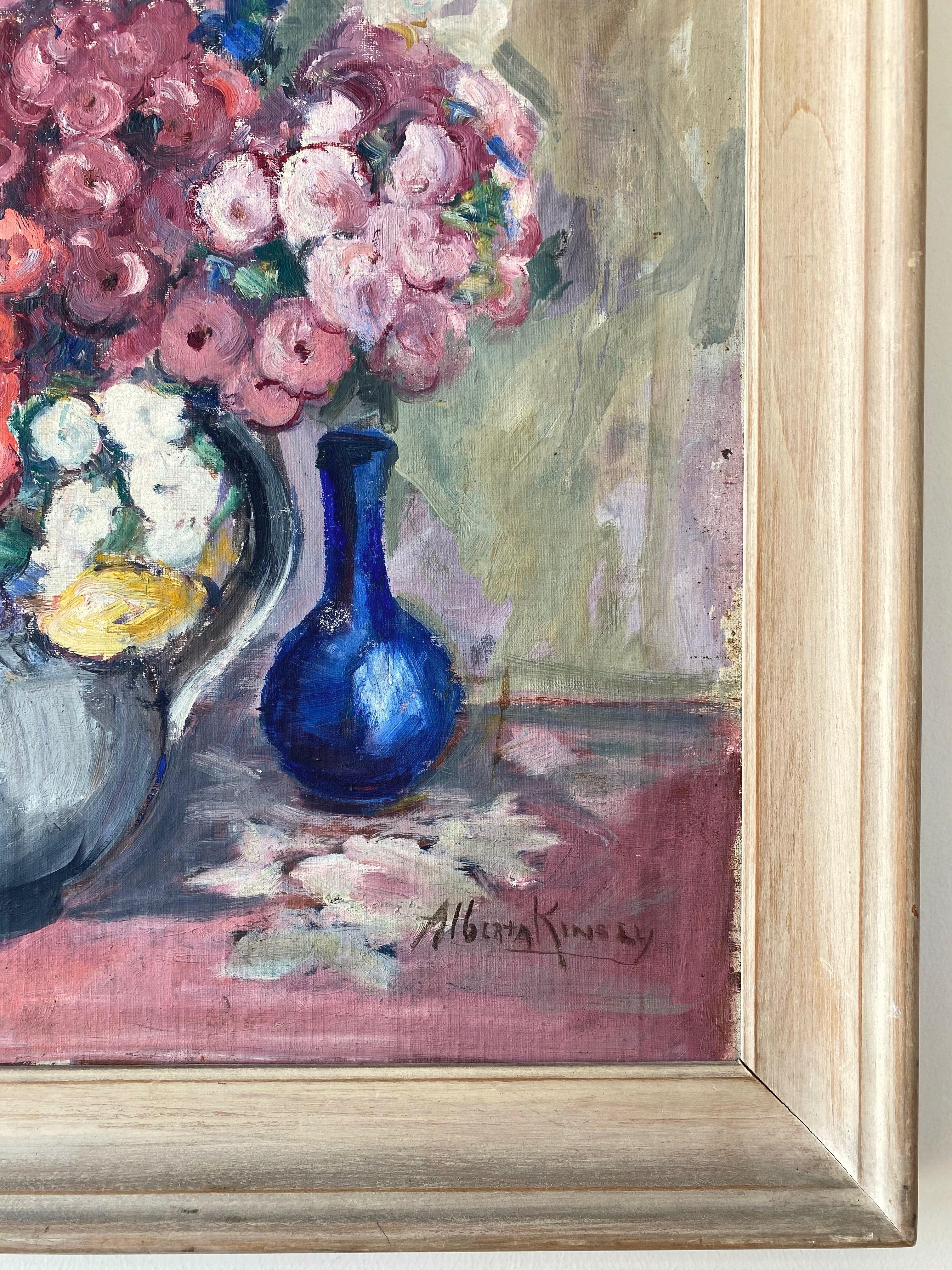 Alberta Kinsey “Still Life with Flowers” Impressionist Oil Painting, 1920s 3