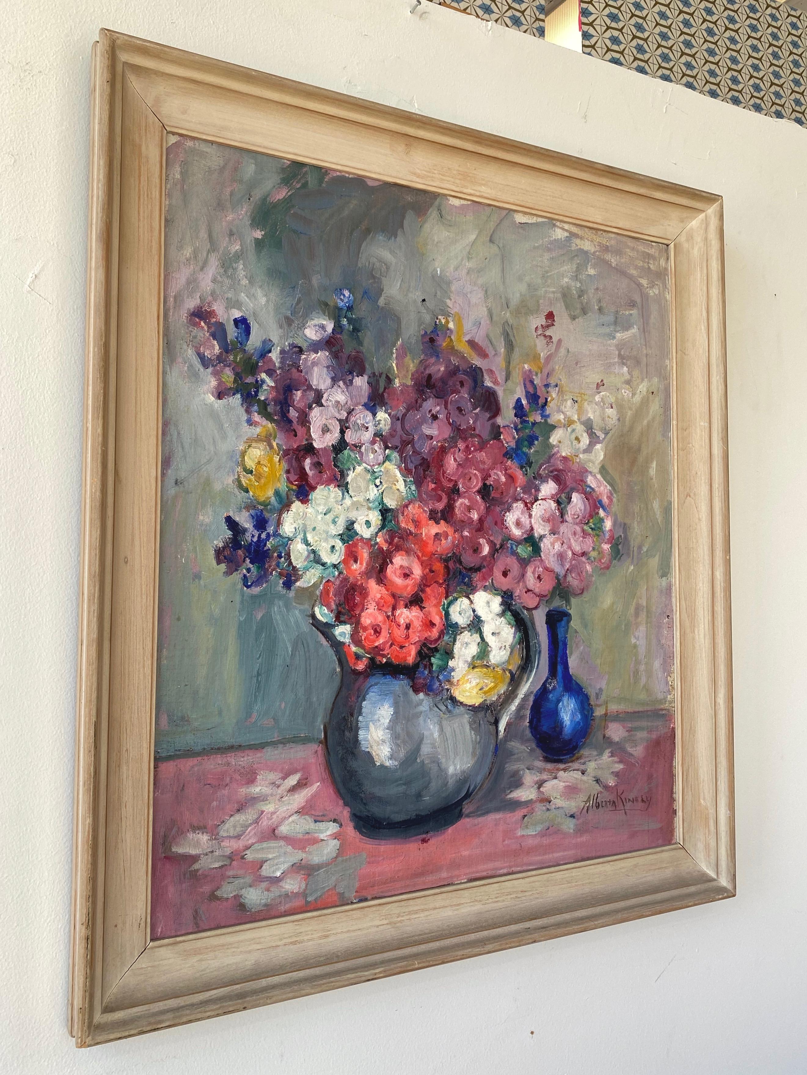 Early 20th Century Alberta Kinsey “Still Life with Flowers” Impressionist Oil Painting, 1920s