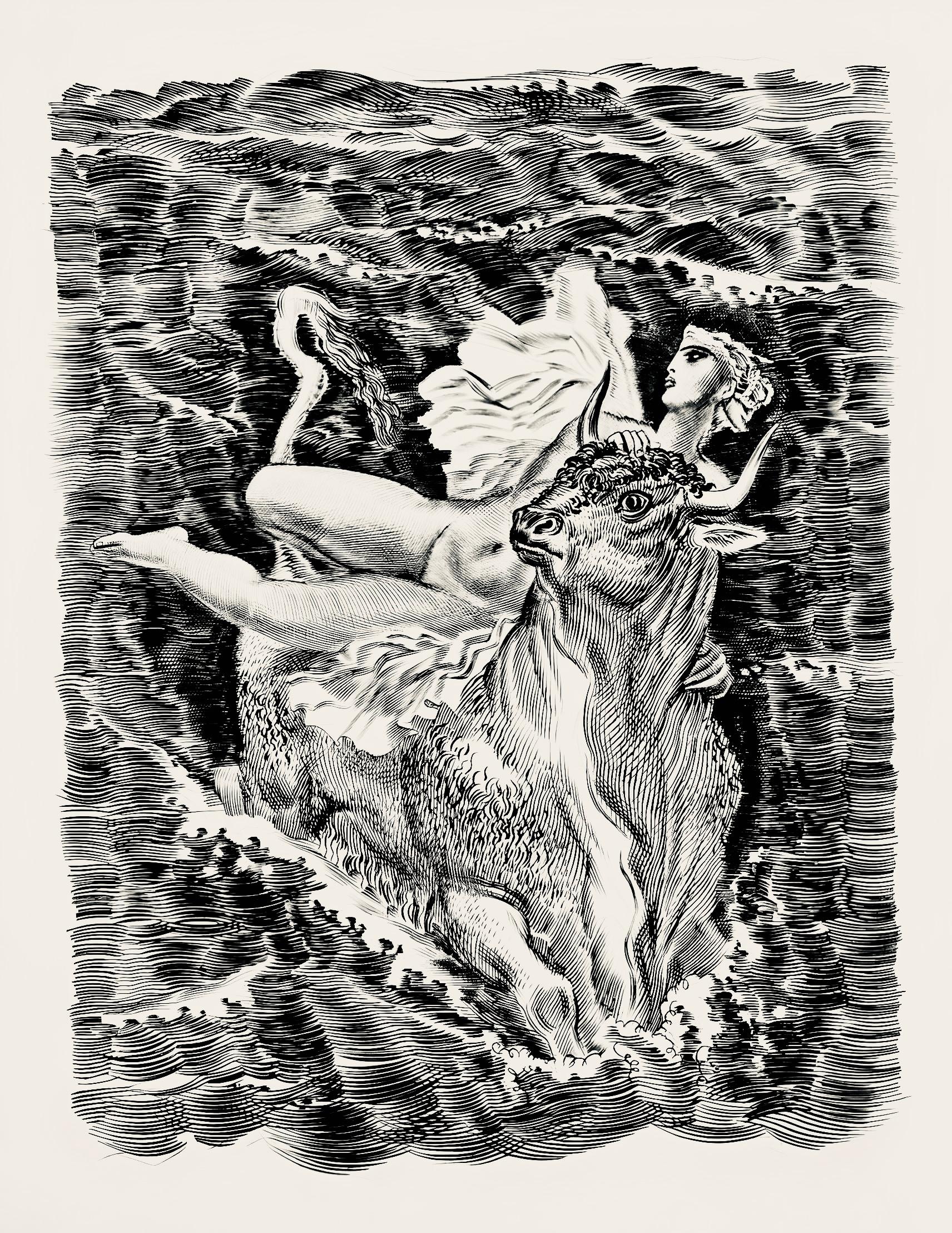 Kupferstich auf Vélin de Rives-Papier. Aufschrift: unsigniert und nicht nummeriert, wie ausgegeben. Guter Zustand. Anmerkungen: Aus dem Band, Portrait de A. Decaris, 1953. Herausgegeben von Editions d'Art Manuel Bruker, Paris; gedruckt von Ateliers