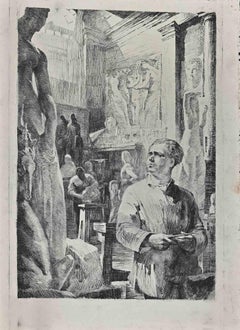 The Artist in Fine Art Academy -  Etching - Mid-20th Century