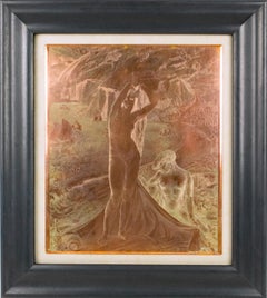 Vintage Venus and her Maid Engraving Copper Plaque by Albert Decaris