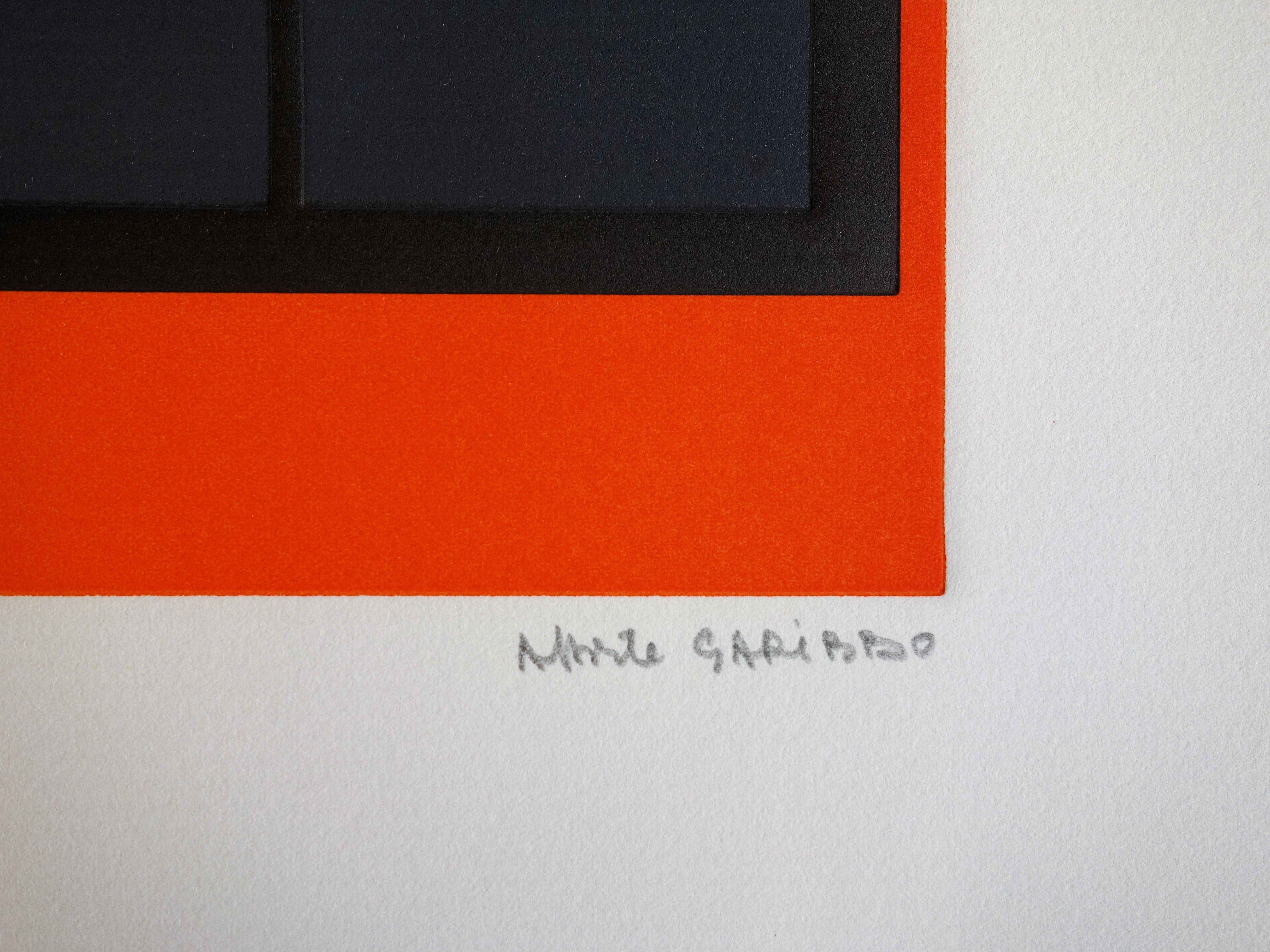 Black Squares on Orange - Original handsigned etching /60ex - Print by Alberte Garibbo