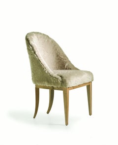 ALBERTINE Beige Dining Chair in Faux fur and Solid Walnut Wood