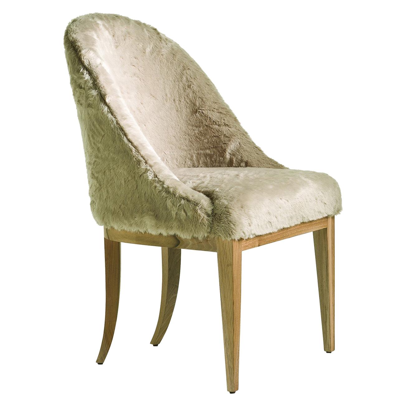 ALBERTINE Beige Dining Chair in Faux fur and Solid Walnut Wood