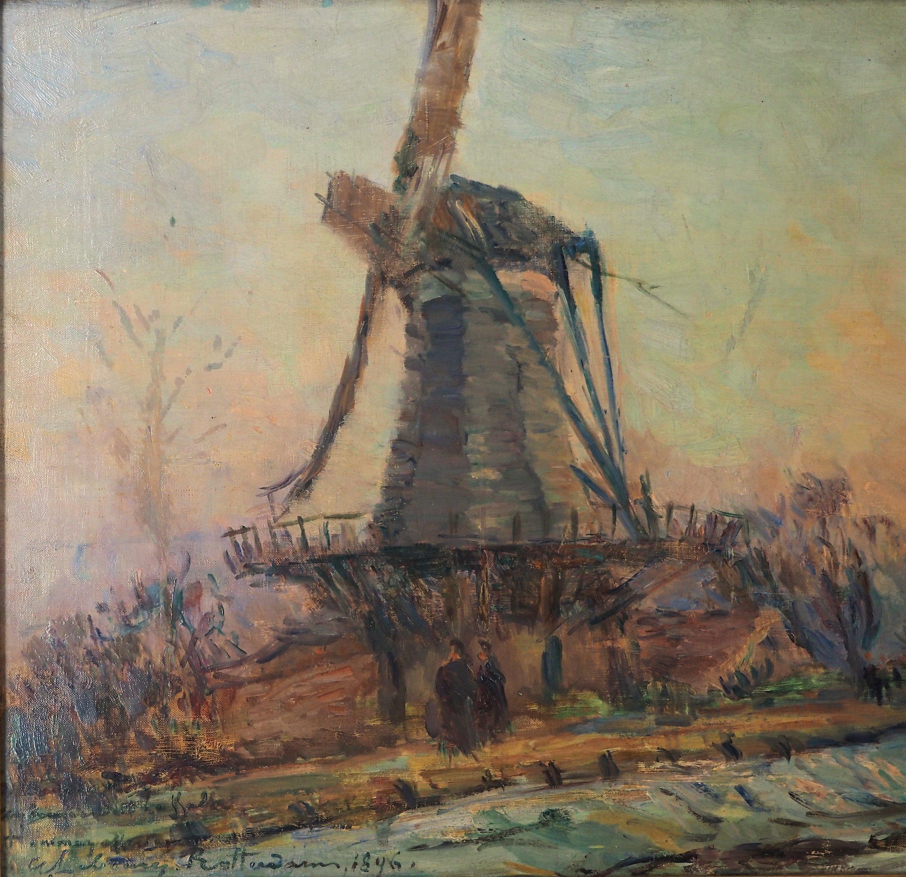 Albert Marie LEBOURG (1849-1928)
Hollande : Moulin à vent et coucher de soleil près de Rotterdam, 1896

Huile sur toile
Signé en bas à gauche
Dedic à 