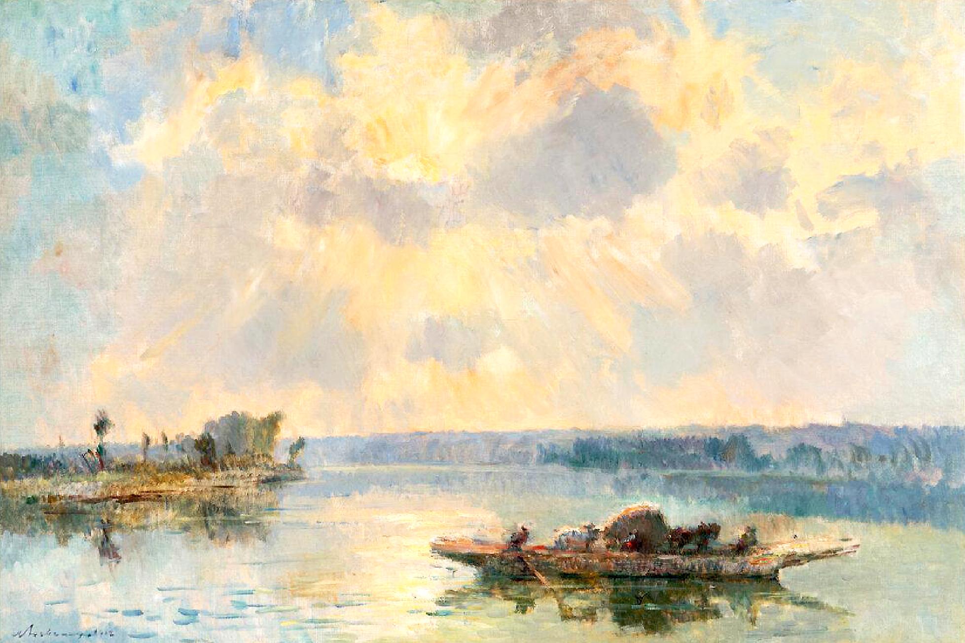 Le Bac De La Bouille – Painting von Albert Lebourg