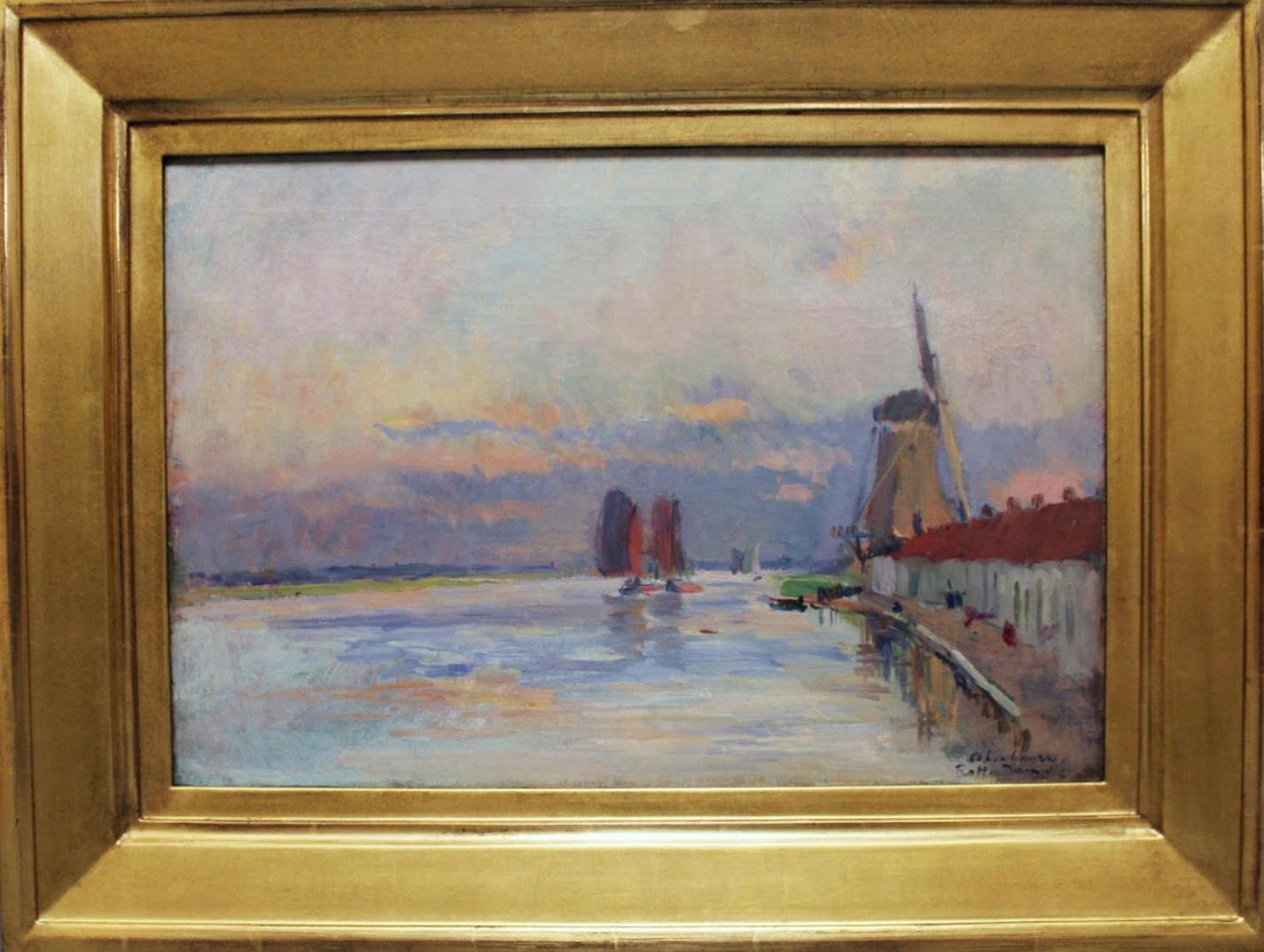 Albert Lebourg
Französisch, 1849 - 1928
Moulin a Vent am Kanal in Rotterdam

Öl auf Leinwand
15 x 21 ½ Zoll (38,1 x 54,6 cm)
Gerahmt: 24 ½ x 31 ½ Zoll (62,5 x 80,3 cm)
Signiert und beschriftet: A. Lebourg, Rotter Damm

Dieses Gemälde hat ein